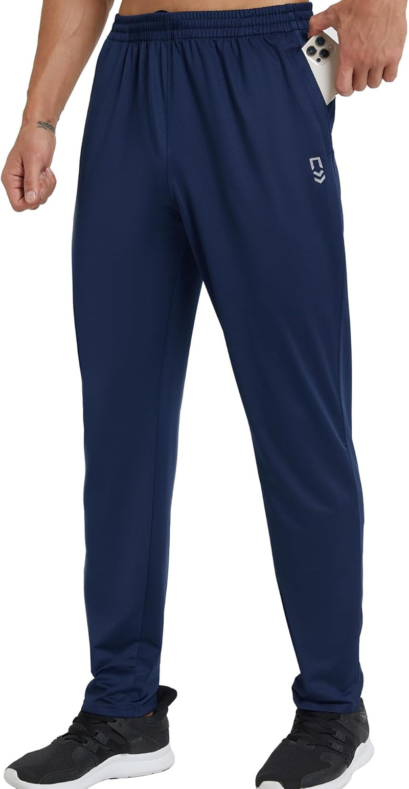 ZENGVEE Sweatpants for Men with Zipper Pockets Open Bottom Athletic Pants for Jogging, Workout, Gym, Running, Training