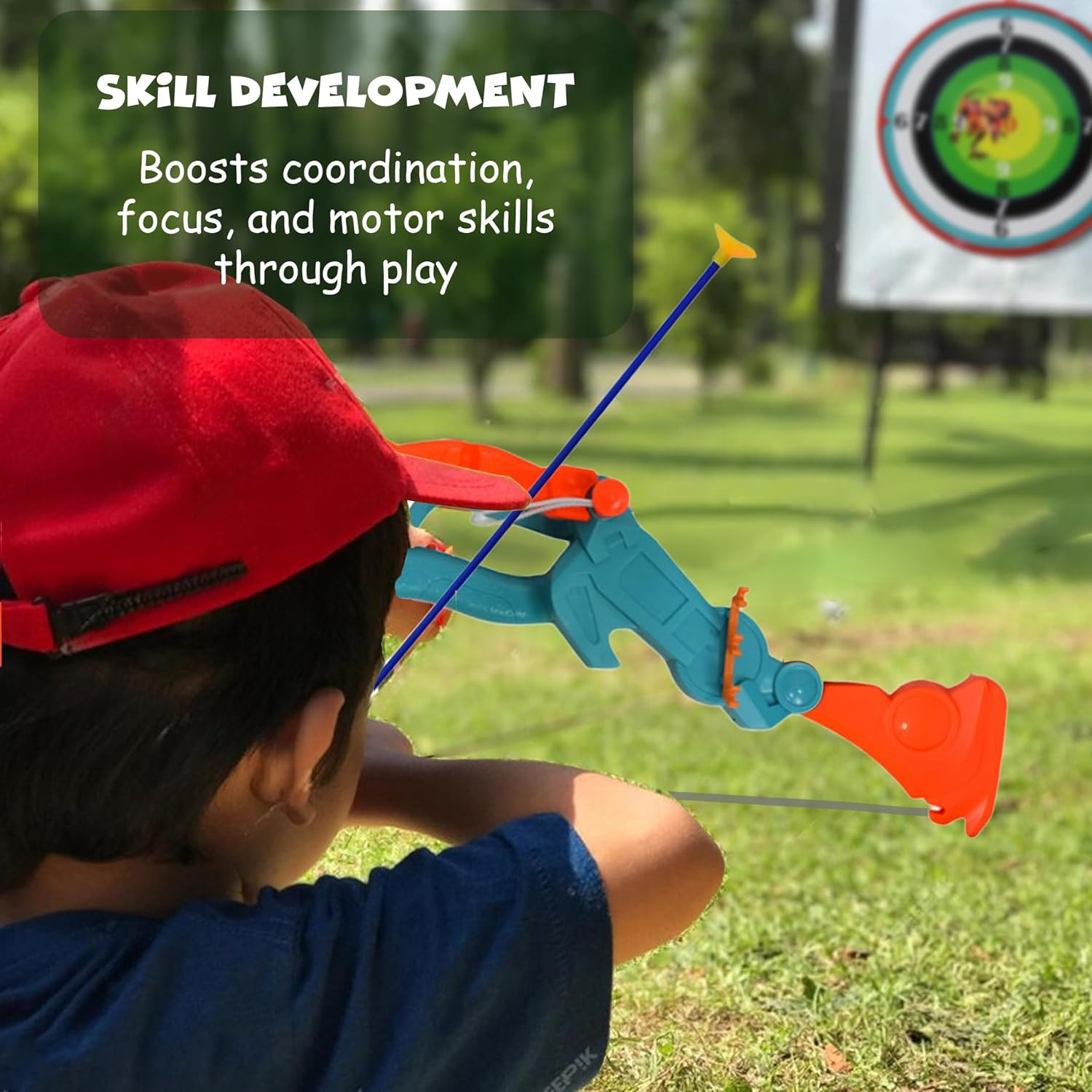 FUNFY Foldable Dino Theme Bow, Arrow and Dart Board Set Toy | Multicolor | Indoor/Outdoor Archery | Perfect for On-The-Go Adventures or Backyard Battles and Birthday Gifting for Kids image number 6