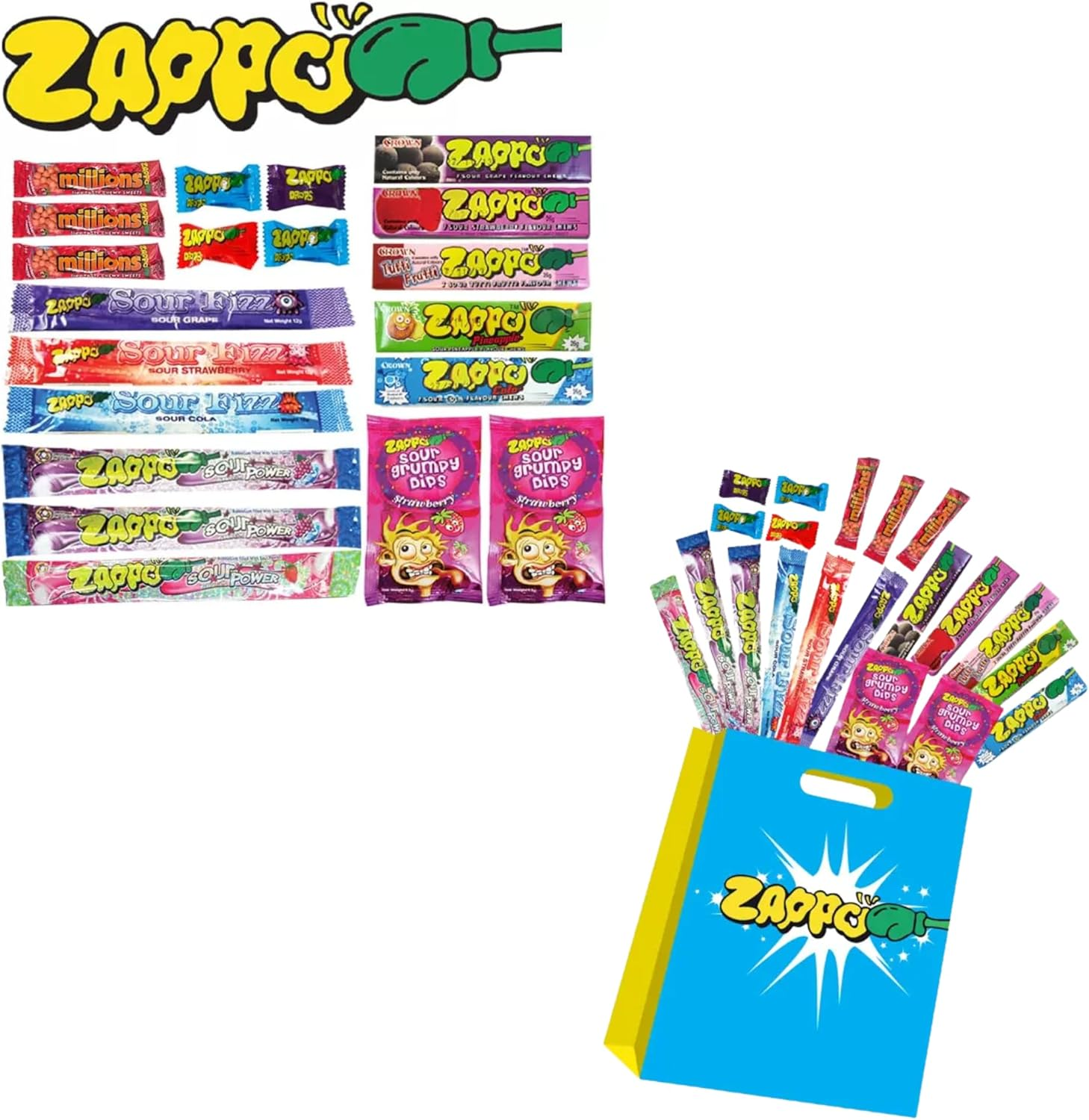 Zappo Showbag &ndash; Assorted Sour Candy Mix &ndash; Party Favourites &ndash; Fun Fruity Tangy Lollies for Kids and Adults