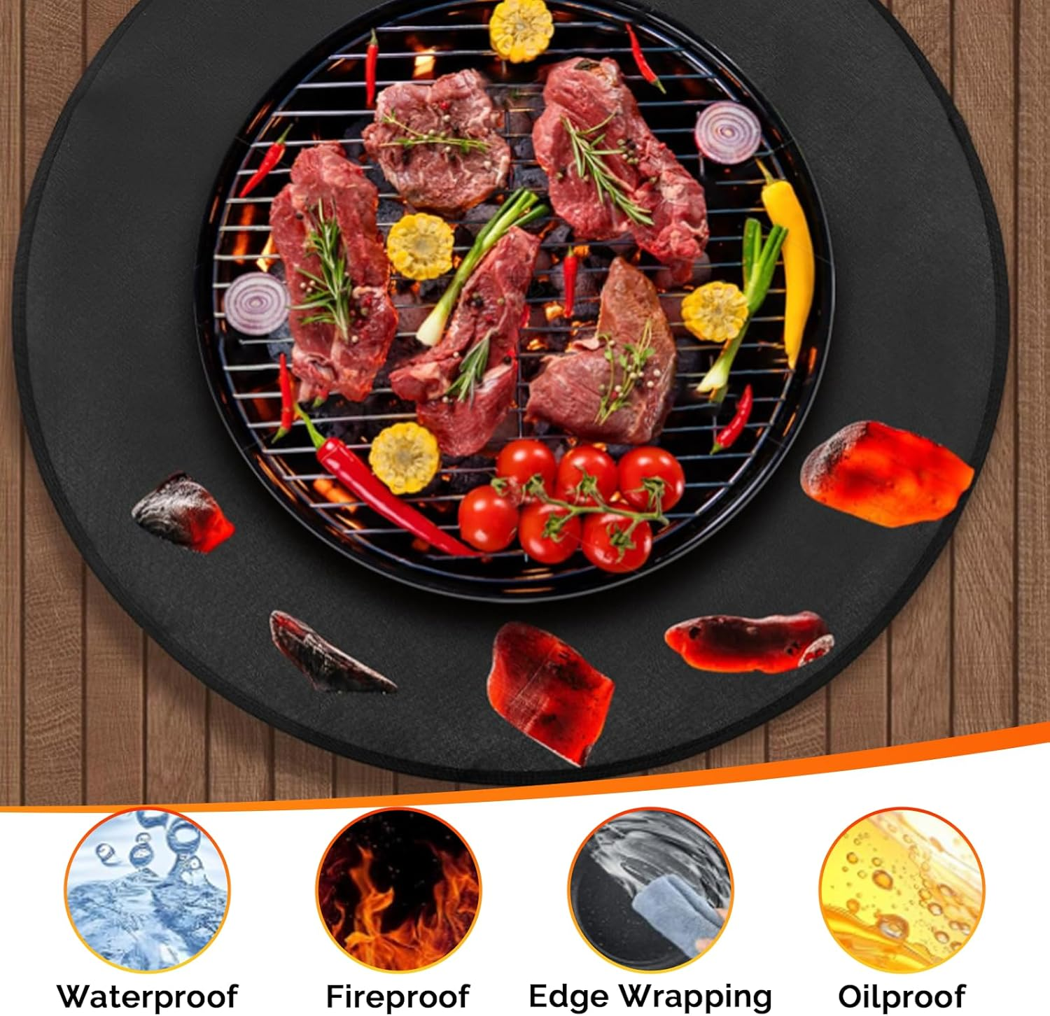 Rhoyee 24" round Fire Pit Mat for Solo Stove Bonfire &ndash; Fireproof & Waterproof under Grill Mat for Outdoor Grill, Patio, Deck & Camping &ndash; Heat-Resistant Fiberglass BBQ Mat, Reusable Grill Accessory image number 1