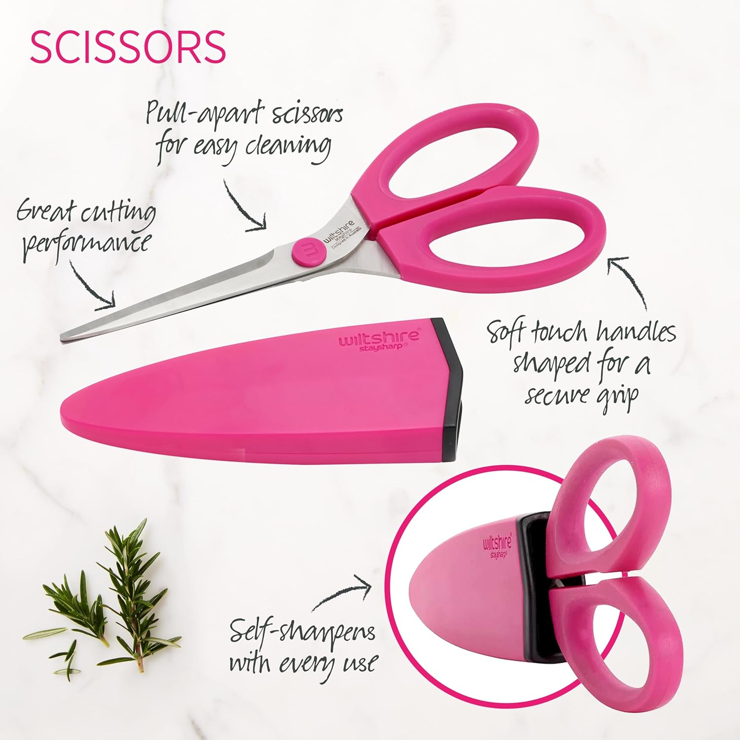 Wiltshire Staysharp Kitchen Scissors with Built-In Sharpener &ndash; Limited Edition Pink, Patented Self-Sharpening System, Soft Touch Pull-Apart Handles and Slim Scabbard image number 5