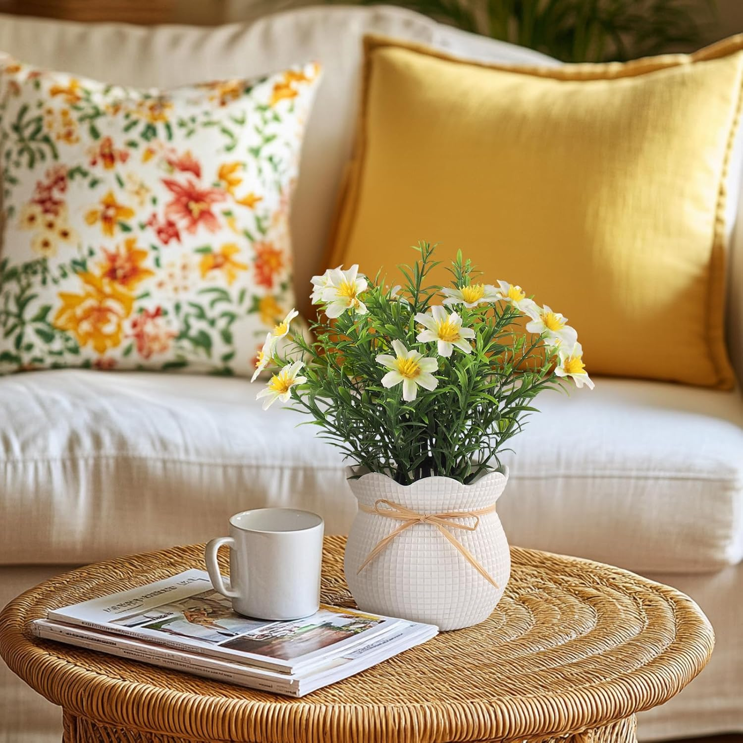 Artificial Daisy Flowers Potted Fake Plants Indoor Outdoor UV Resistant Faux Silk Bouquets All-Season Home Decor for Vase Table Desk Garden Party image number 2