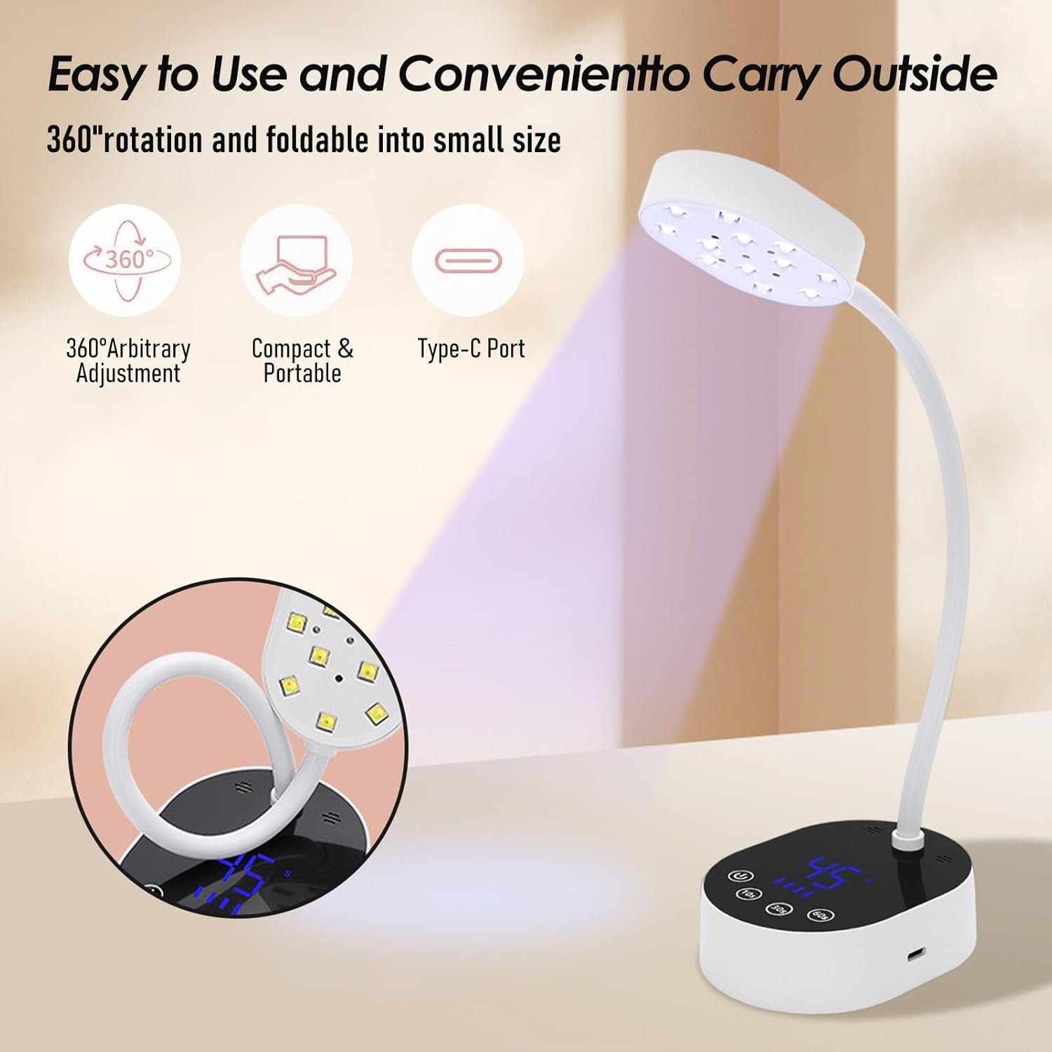 Xoxomeg 36W UV LED Nail Lamp, Rechargeable Nail Light with Auto Sensor & Touch Screen, Portable USB Gel Nail Dryer with 4 Timer Modes for DIY at Home, Salon (Pink)