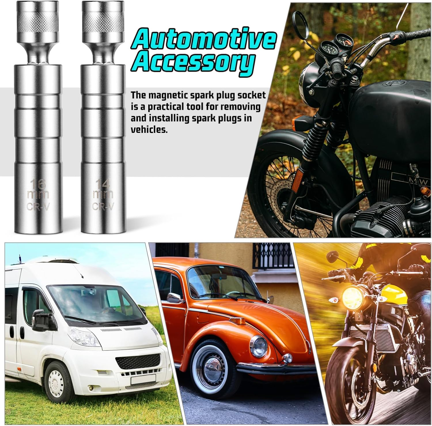 GARVALON 2Pcs Spark Plug Removal Tool Threaded Socket Kit Magnetic Socket Automotive Accessories image number 3