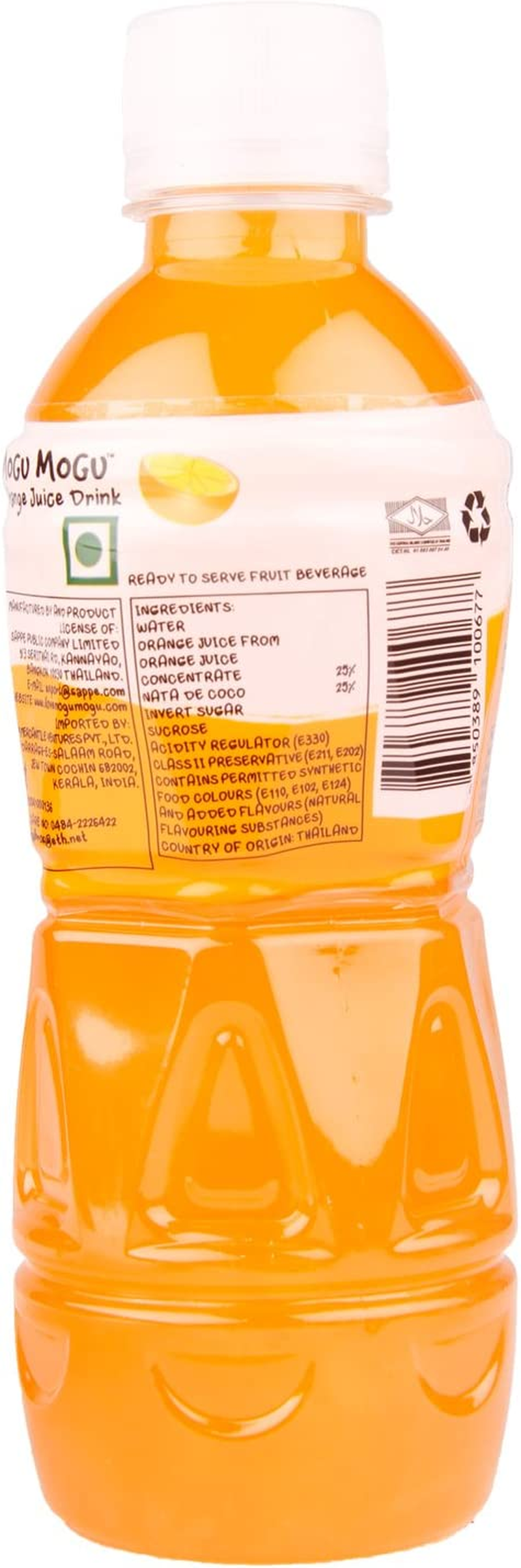 Mogu Mogu Orange Juice Drink with Nata De Coco | Refreshing Asian Drinks with Chewy Jelly | Fruity Sweet Mogu Mogu Drink | Popular Nata De Coco Drinks | Orange Flavour | 320Ml Bottle - 320 Ml (Pack Of 1) image number 1