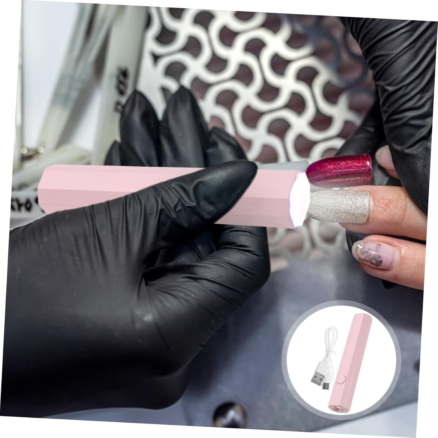 HEATSHAKING Portable Mini UV Nail Lamp Quick Dry Gel Polish Dryer with Rechargeable USB Lightweight Handheld Nail Light at Home and Travel Pink Multifunctional Manicure Tool image number 3