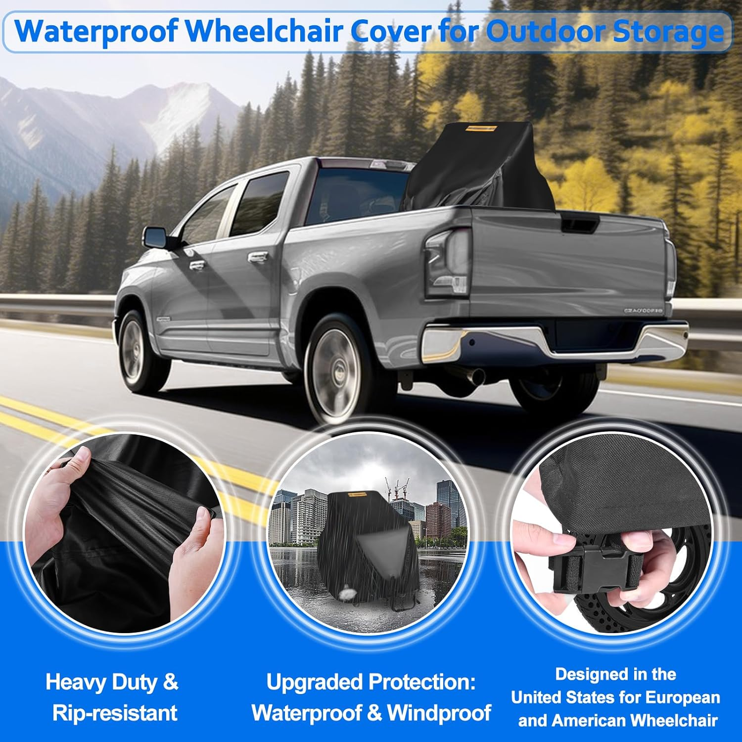 Electric Wheelchairs Cover Waterproof,420D Heavy Duty Wheelchair Cover with Air Vent,Waterproof Strip,Reflective Handle,Outdoor Protective Cover for Travel & Shower Power Wheelchair,Mobility Scooter image number 6