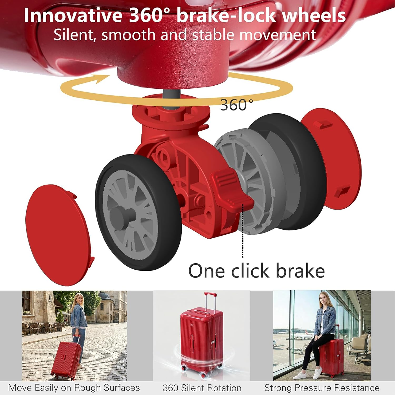 LIGHTGO Series 20/28/30 Inch Aerospace-Grade Hardshell Luggage &ndash; Max Capacity with Dual-Brake Silent Wheels (Red, 20Inch)