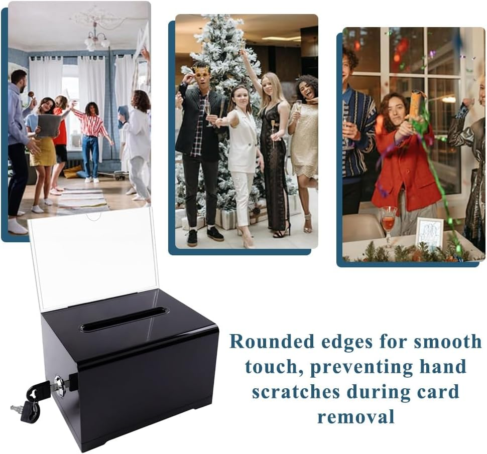 MOTRAIN Clear Acrylic Suggestion Box with Lock and Sign Holder, Donation, Ballot, Voting, and Fundraising Box for Charity, Office, and Events (6.1 X 4.5 X 8 Inches) (Black) image number 3