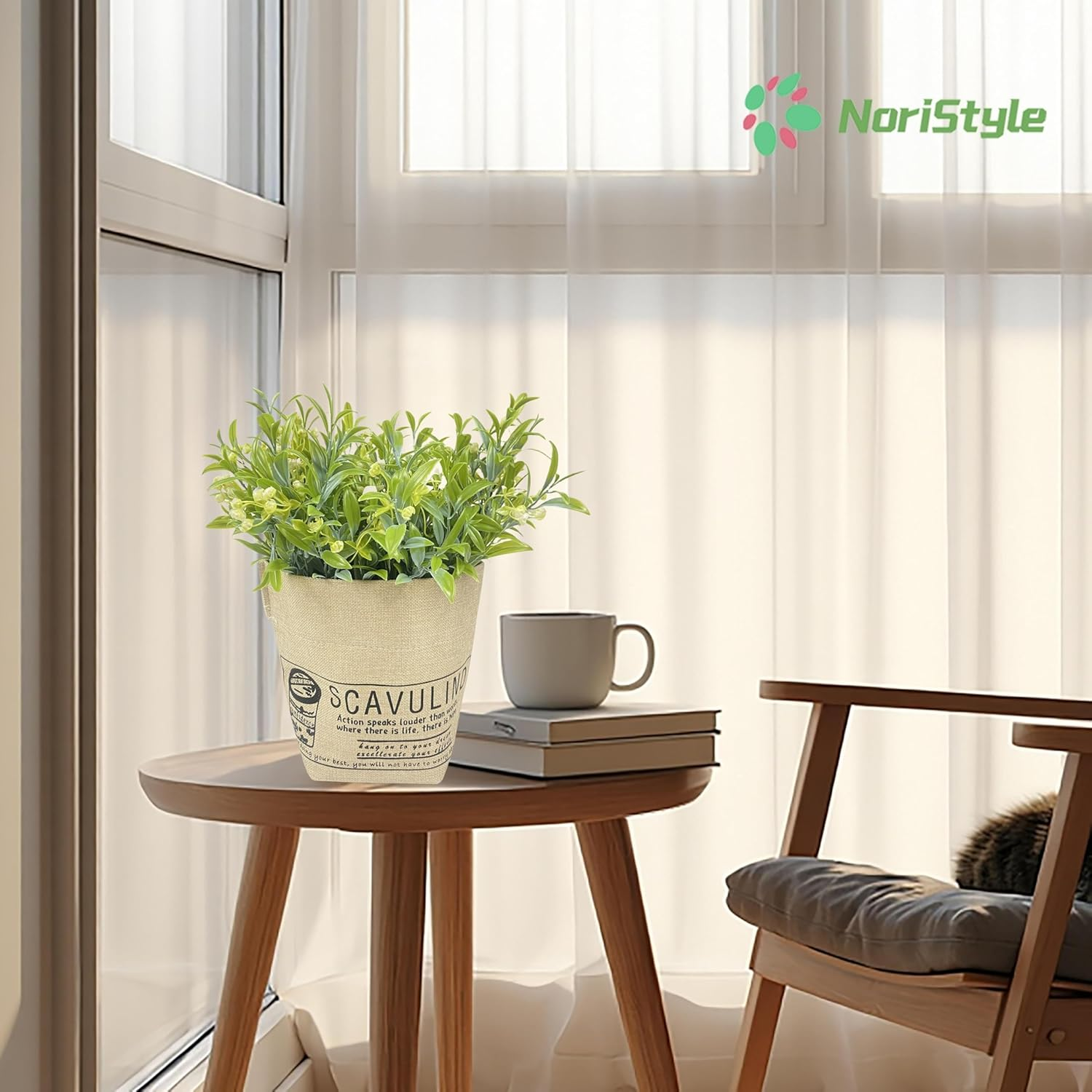 N&zwnj;Oristyle White Artificial Flowers with Burlap Bag &ndash; Subtle Sheen Small Potted Fake Plastic Baby'S Breath Flowers 6-Pack for Spring Summer Home Indoor Table Wedding Outdoor Porch Garden Decor image number 5