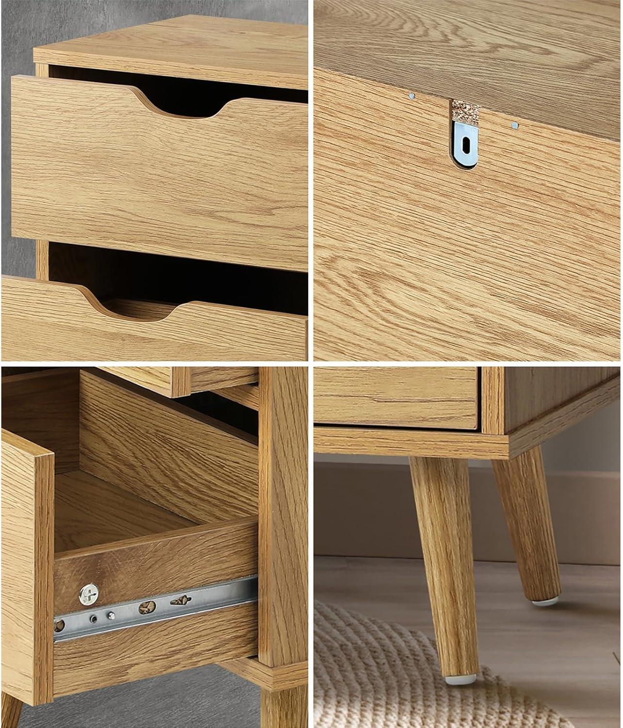 Oikiture Bedside Table with 2 Drawers, Wooden Side Table Nightstand Home Storage Furniture Wood image number 2