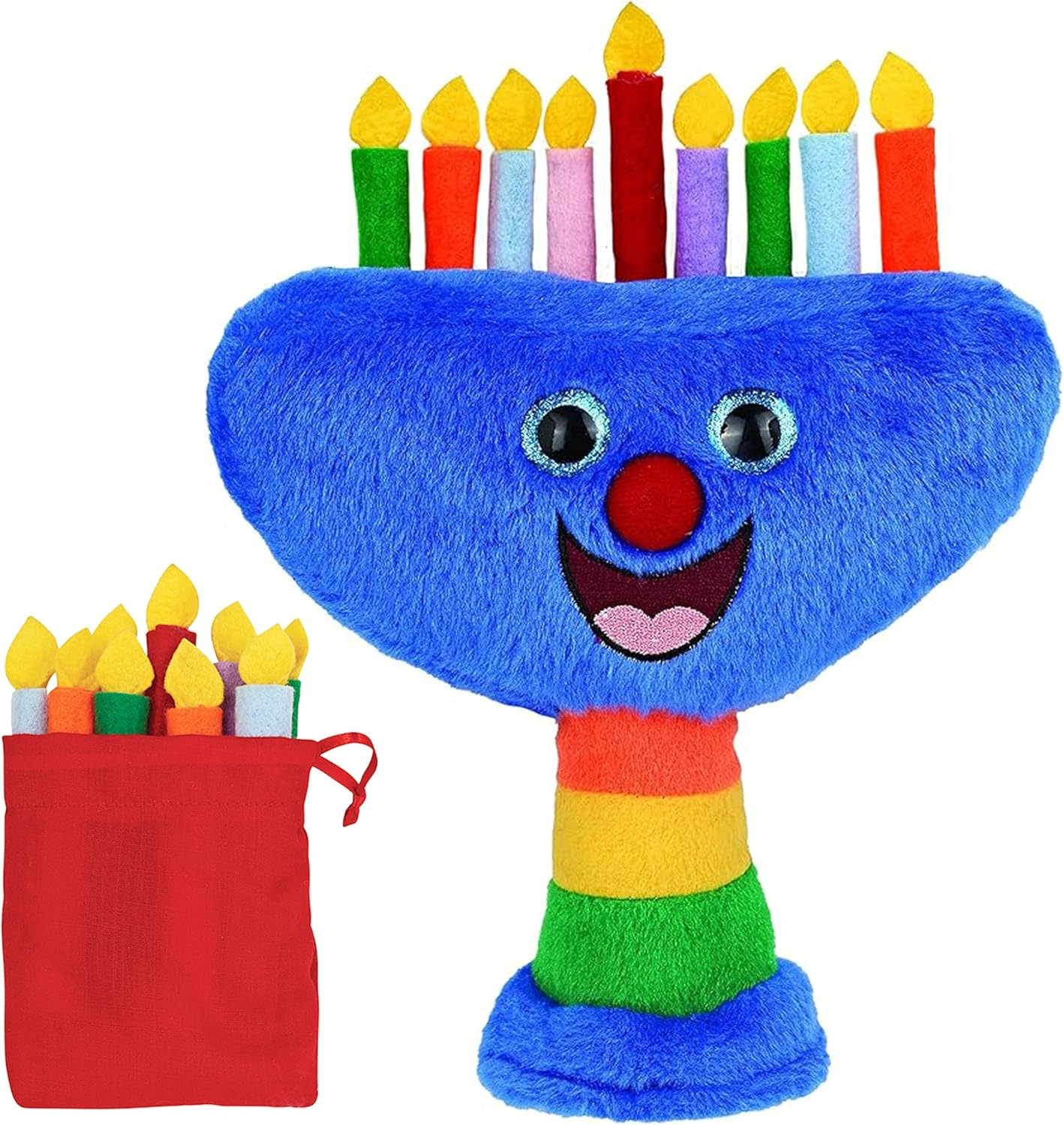 Aviv Judaica Plush Hanukkah Menorah - Musical Menorah Plays 2 Classic Hanukkah Melodies Includes Removable Candles & Candle Bag