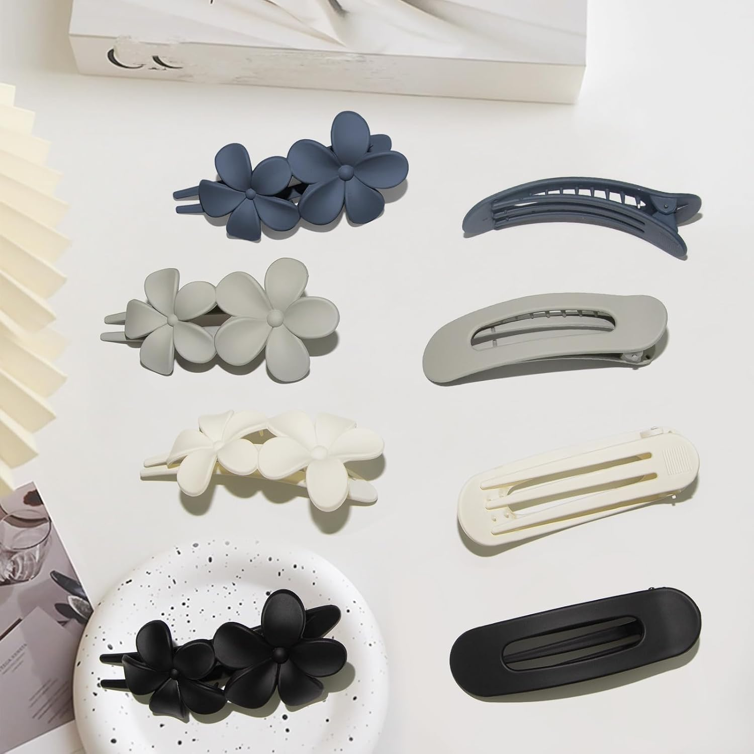 Lay down Flat Hair Clips for Women - 2 Style Big Matte Flower Alligator Claw Clamps for Thin, Fine & Thick Hair (Dark Color) - Dark Color image number 6