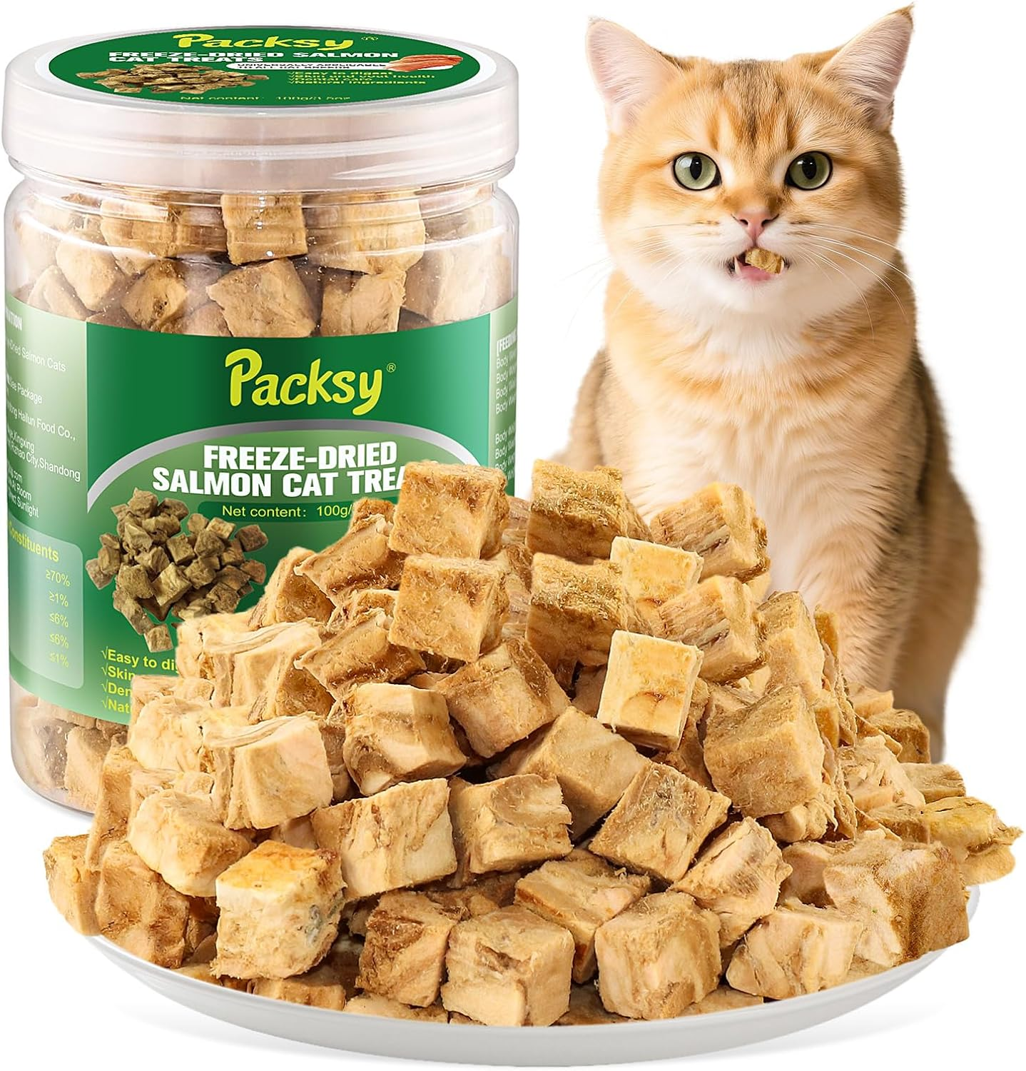 100G Freeze-Dried Salmon Cats Treats,High-Protein,Grain-Free,Natural Cat Snack,Healthy and Delicious,For Cats' Skin and Coat Health,Also for Dogs image number 2