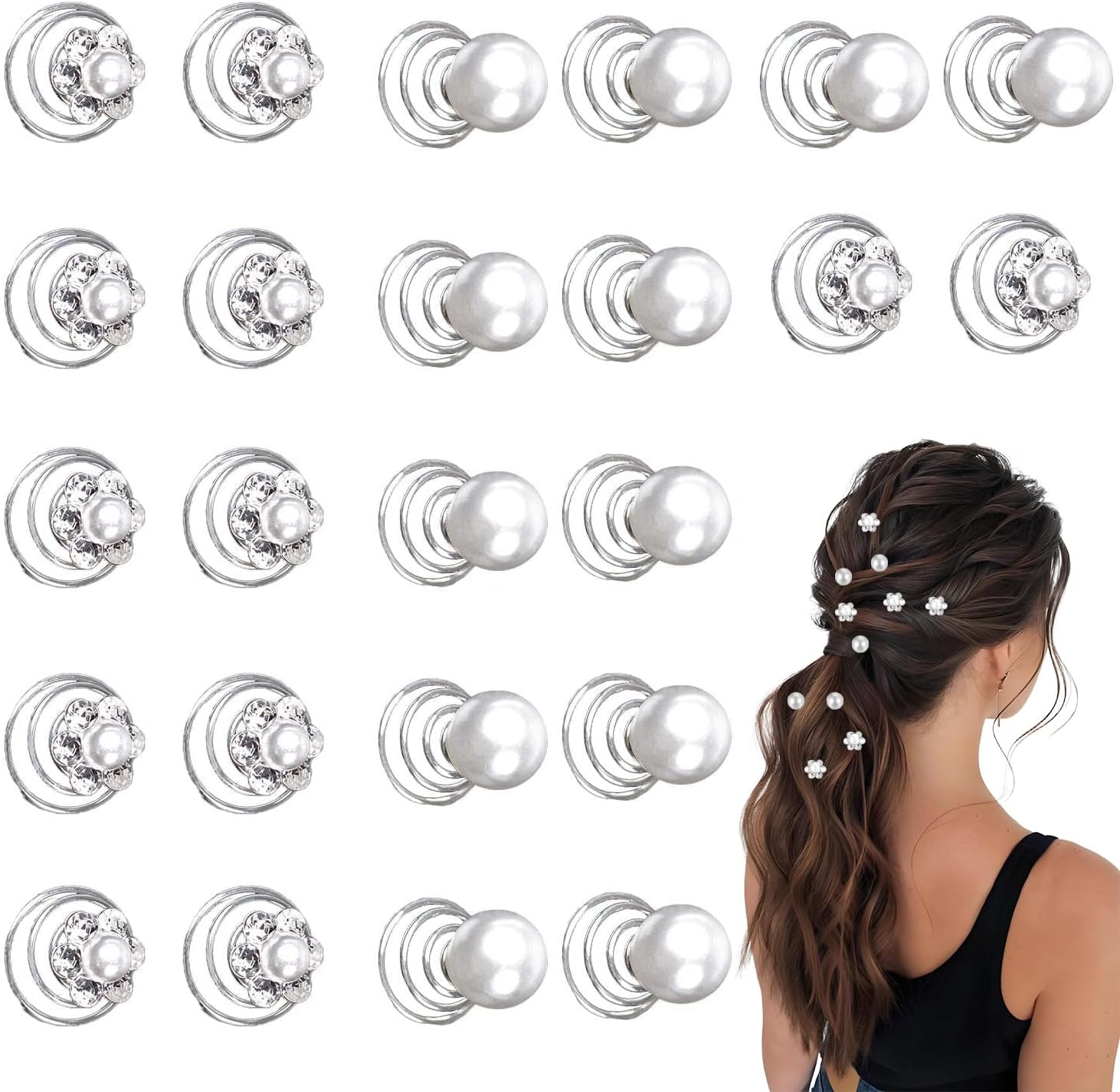 Esshogo Pack of 24 Bridal Hair Pins, Spiral Hair Pins, Hair Rhinestone Pearl Hair Pin Diamond Pearl Flower Jewels Accessories Spiral Wedding Hair Clip for Women, Girls, Wedding, Bridal Shower (2 image number 3