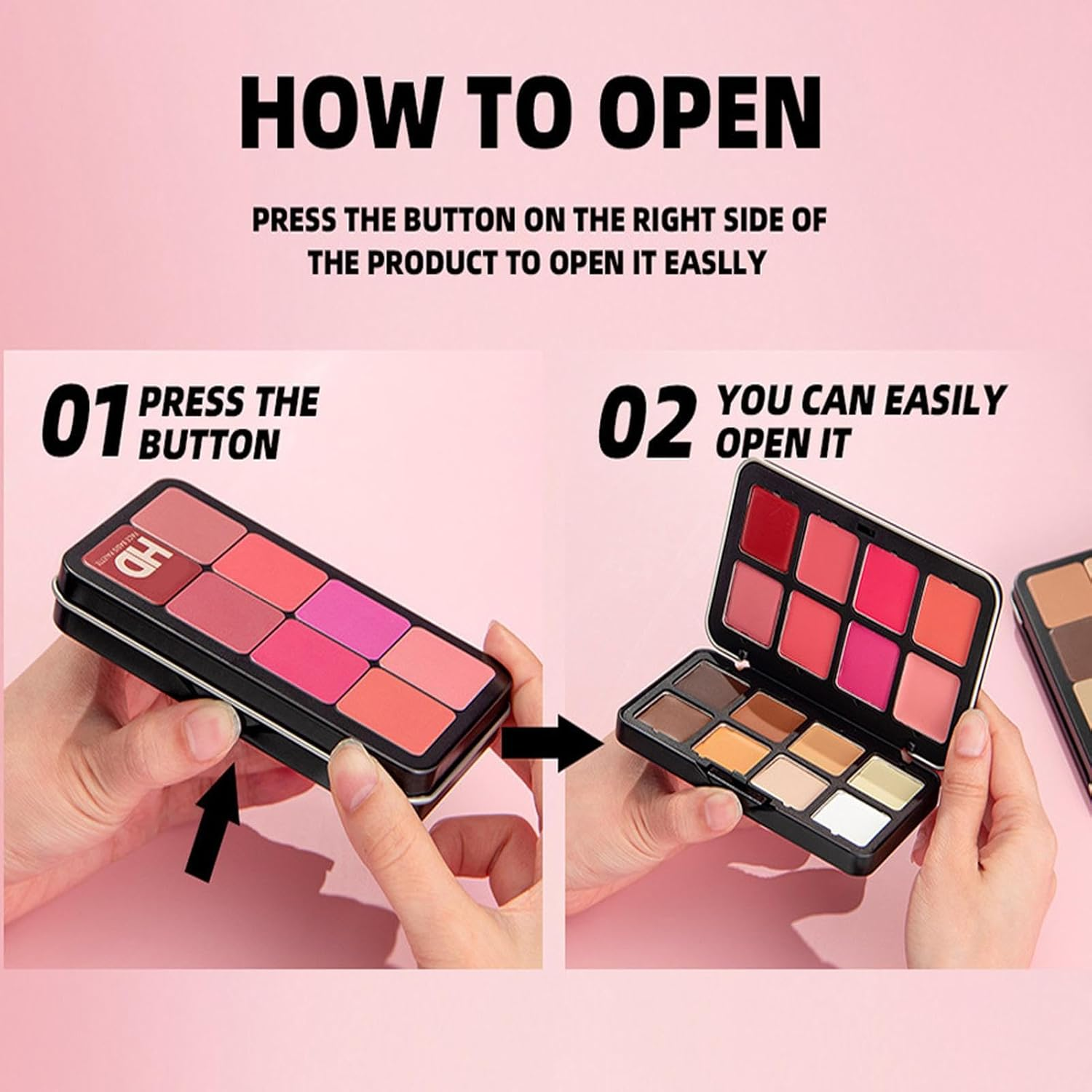 Cream Blush Palette, 16-Color Eyeshadow Makeup Palette Face Blush, Long-Lasting Highlighter Concealer Bronzer for Face Makeup Cheeks Women Girls Travel Work Birthday Party image number 3