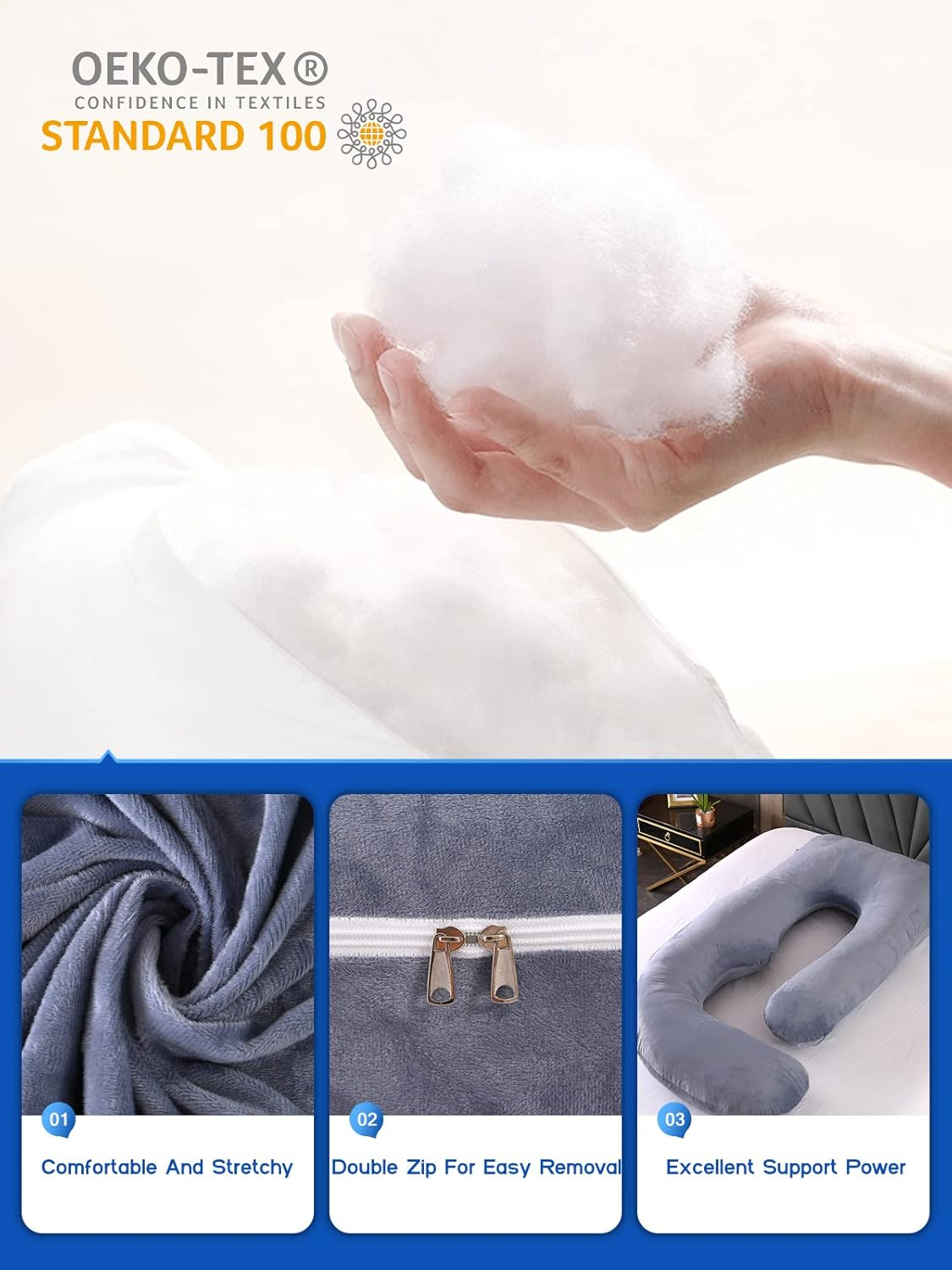 Wndy'S Dream Pregnancy Pillow J Shaped Full Body Pillow with Velvet Cover, 60 Inches Maternity Pillow for Pregnant Women Back, Legs and Belly Support image number 3