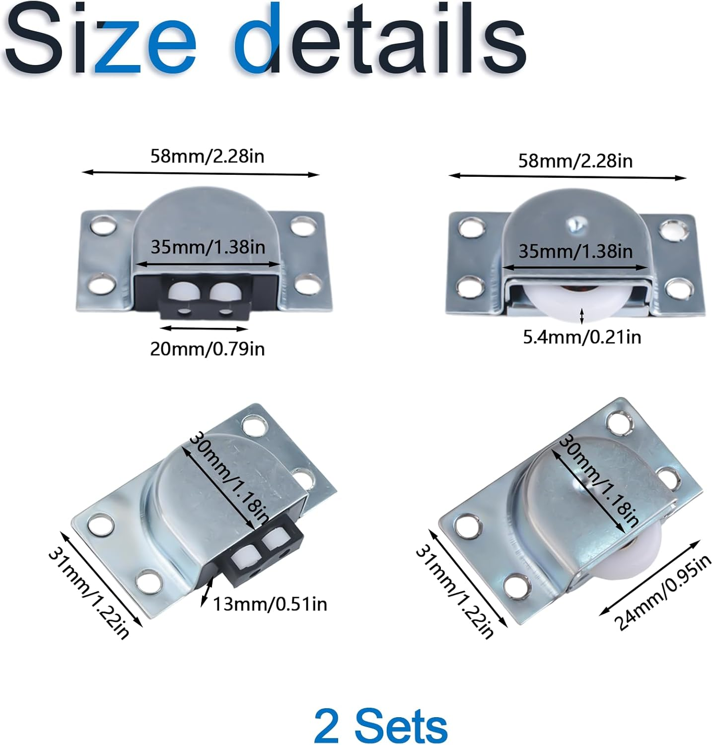 INCREWAY 2 Sets Furniture Roller Wheels Sliding Wheels for Wardrobe Cabinet Closet Window Sliding Door Wheels Hardware Accessories Pulley (Nylon Single Wheel) image number 3