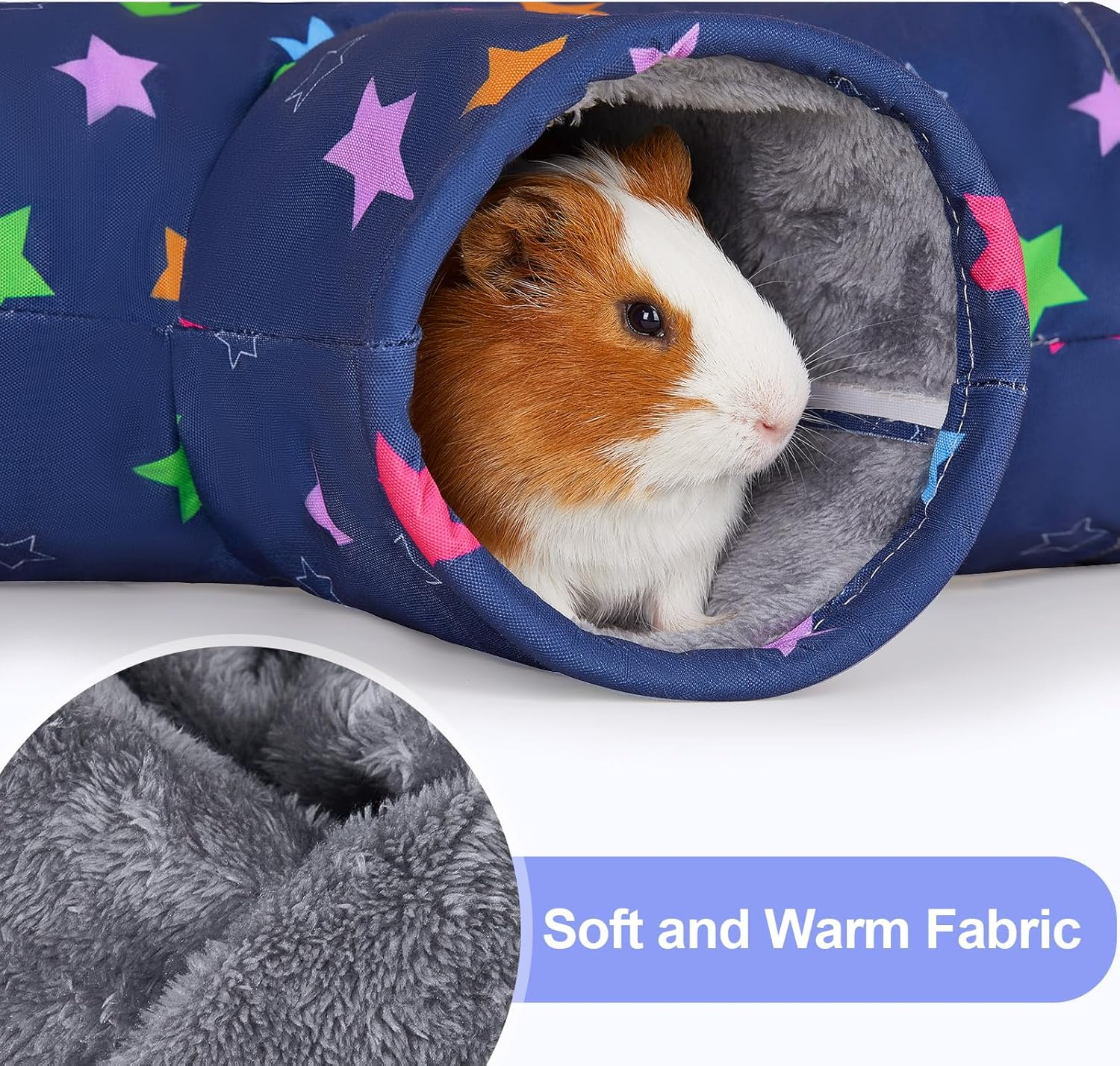 Glittme Guinea Pig Tunnel Machine Washable Guinea Pig Hideout Portable Rabbit Tunnel Soft Ferret Tunnel for Playing Resting Guinea Pig Accessories for Guinea Pig, Hedgehogs, Hamster,Colorful Stars image number 2