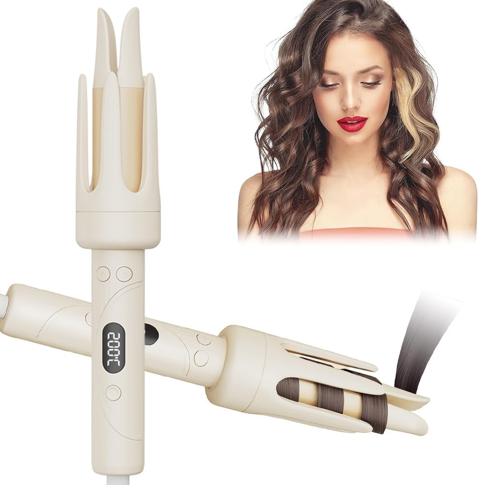 Frafuo Automatic Curling Iron-32Mm Automatic Rotating Hair Curler with LCD Display-4 Temperature Adjustable Temperature Ceramic Crimper Auto Hair Curling Wand for Medium/Long, Beige image number 4