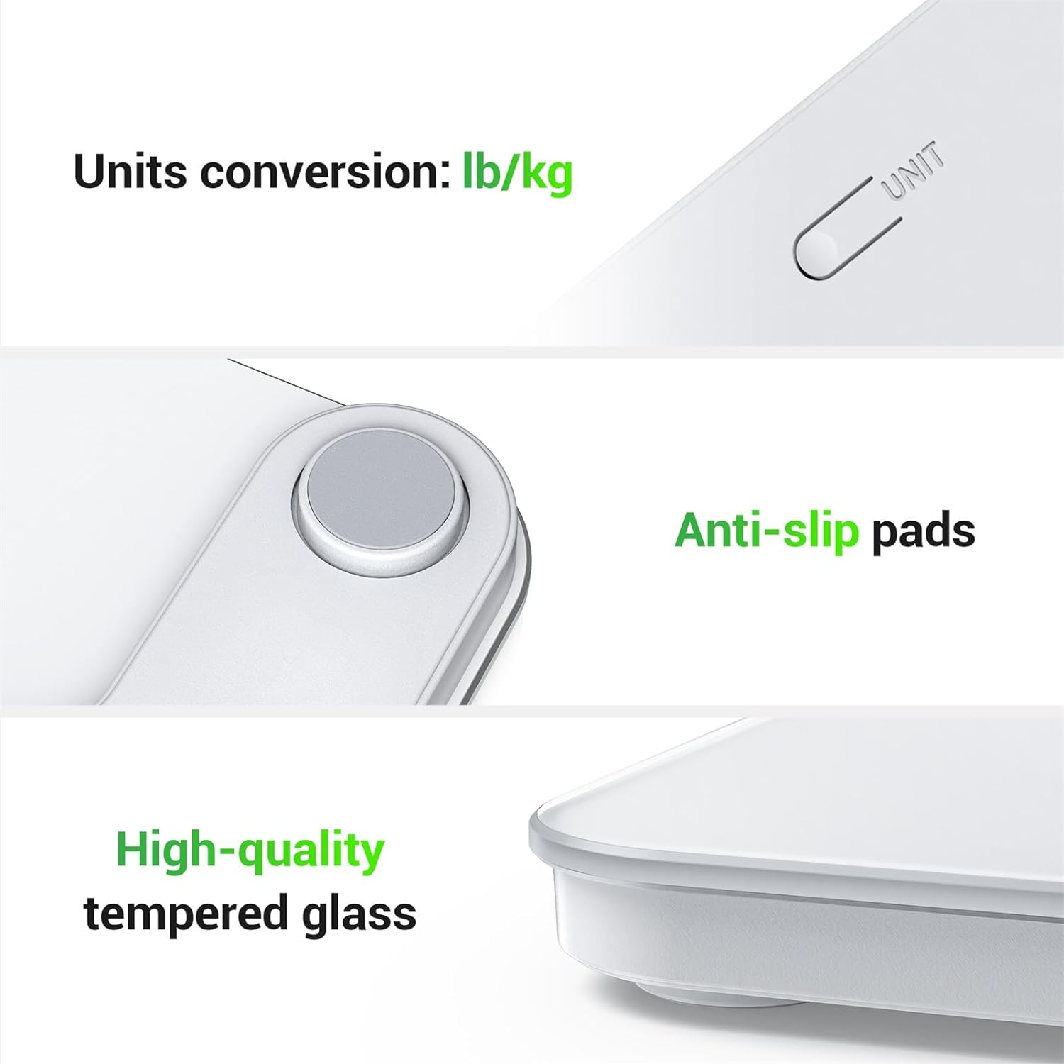 Ovutek Bathroom Scale for Body Weight, Highly Accurate Digital Weighing Machine for People, Upgraded Batteries Included, Compact Size, LED Display, High Standards Sturdy Tempered Glass, 400Lb, White image number 4