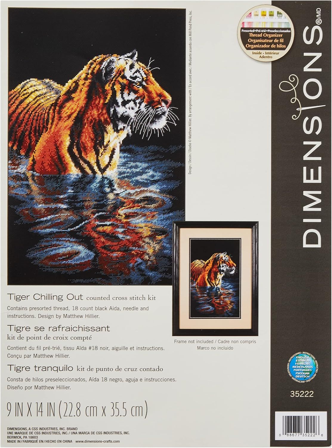 Dimensions 'Tiger Chilling Out' Counted Cross Stitch Kit, 18 Count Black Aida, 9" X 14" image number 5