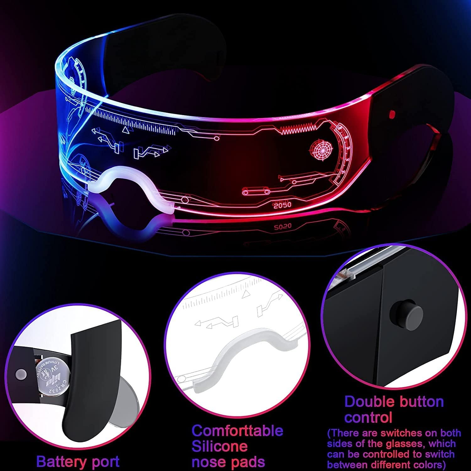 GIOD LED Glasses Party Glasses Cyberpunk LED Colorful Color Changing Lights Rechargeable Futuristic Glasses Halloween Christmas Decoration image number 1