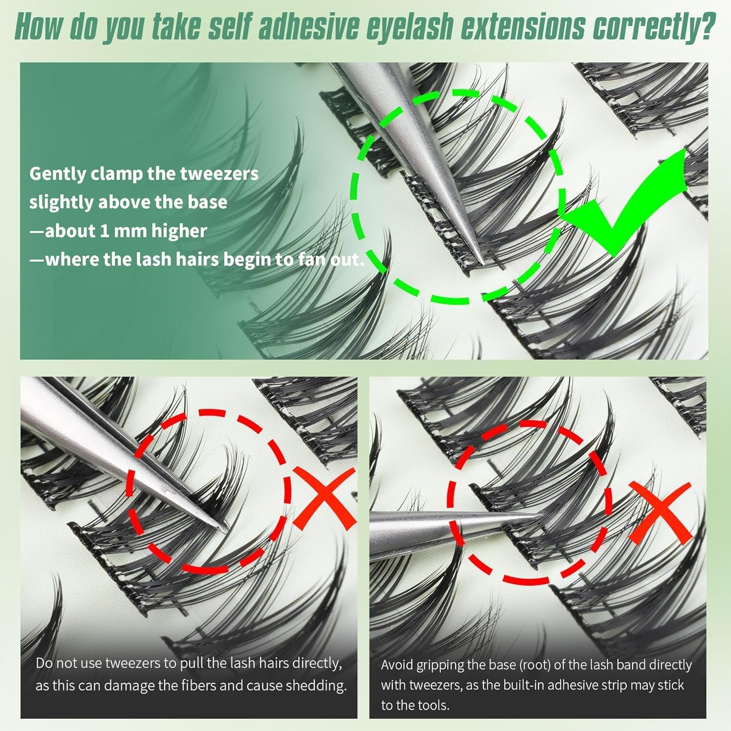 Self Adhesive Eyelashes Natural Look Wispy Pre Glued Lash Clusters No Glue Needed Press on Lashes Adhesive Clusters Easy to Apply 11-13MM Adhesive Eyelashes with Lash Tweezers 100Pcs image number 3