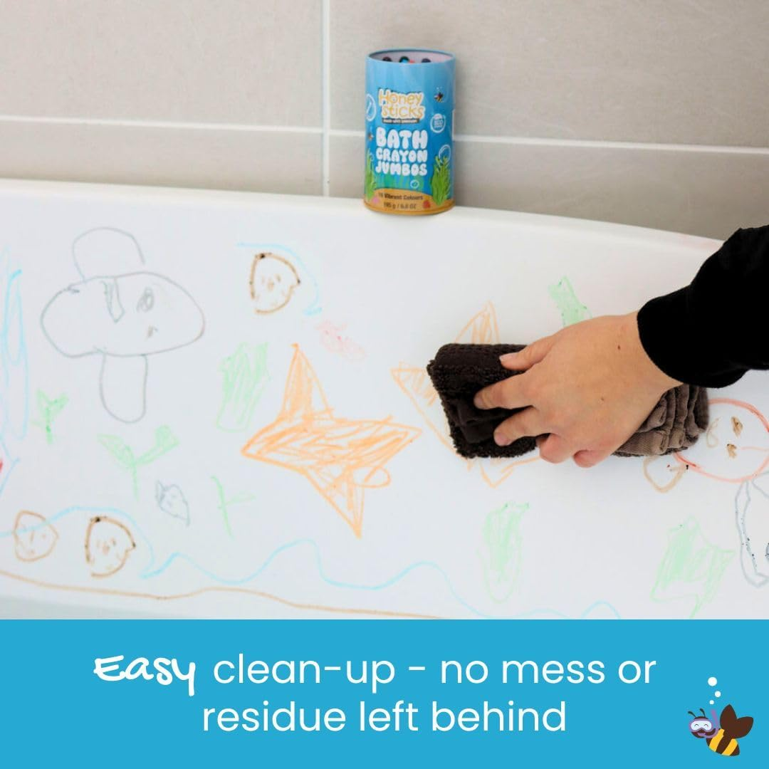 Honeysticks Jumbo Bath Crayons Non Toxic (16 Pack) for Toddlers 1-3 and Kids 4-8, Natural Beeswax Crayons, Food-Grade Colors, Fragrance Free, Non Irritating, Bath Toys for Bathtub, Shower, Gift image number 2