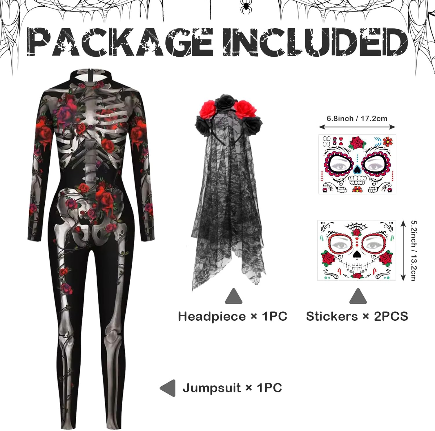 Halloween Skeleton Jumpsuit, Rose Flower Skeleton Jumpsuit image number 1