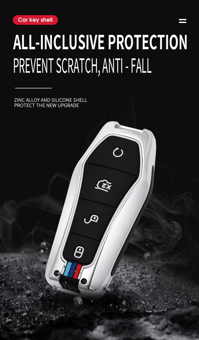 Zinc Alloy Key Fob Cover with Keychain Fit for BYD Han Ev Tang Dm 4 Button Car Key Case Cover Protector Key Cover image number 6