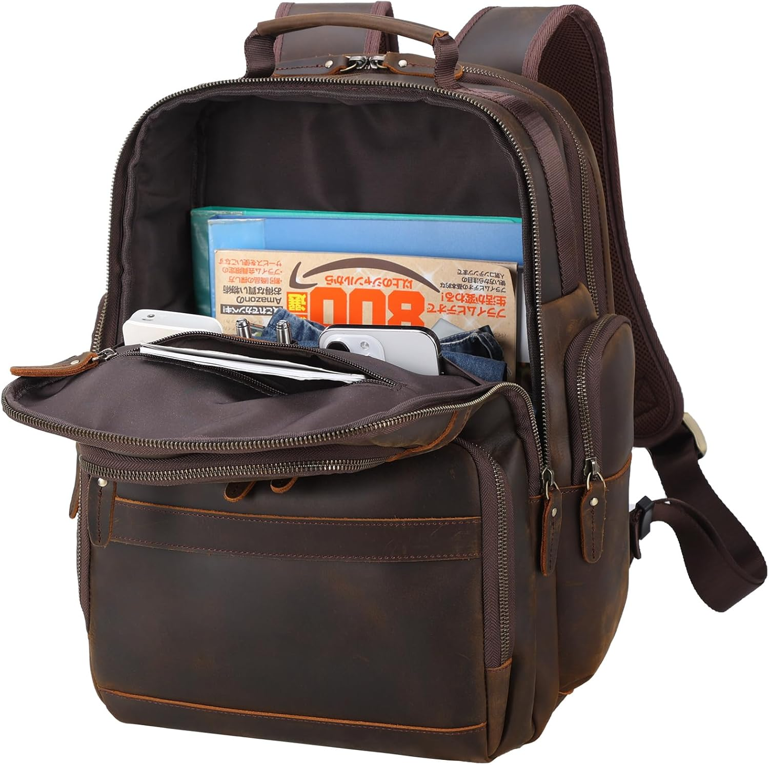 TIDING Men'S Vintage Leather 15.6" Laptop Backpack Work Large Capacity Bag Casual Outdoor Business Travel Rucksack Shoulder Daypacks - Black image number 4