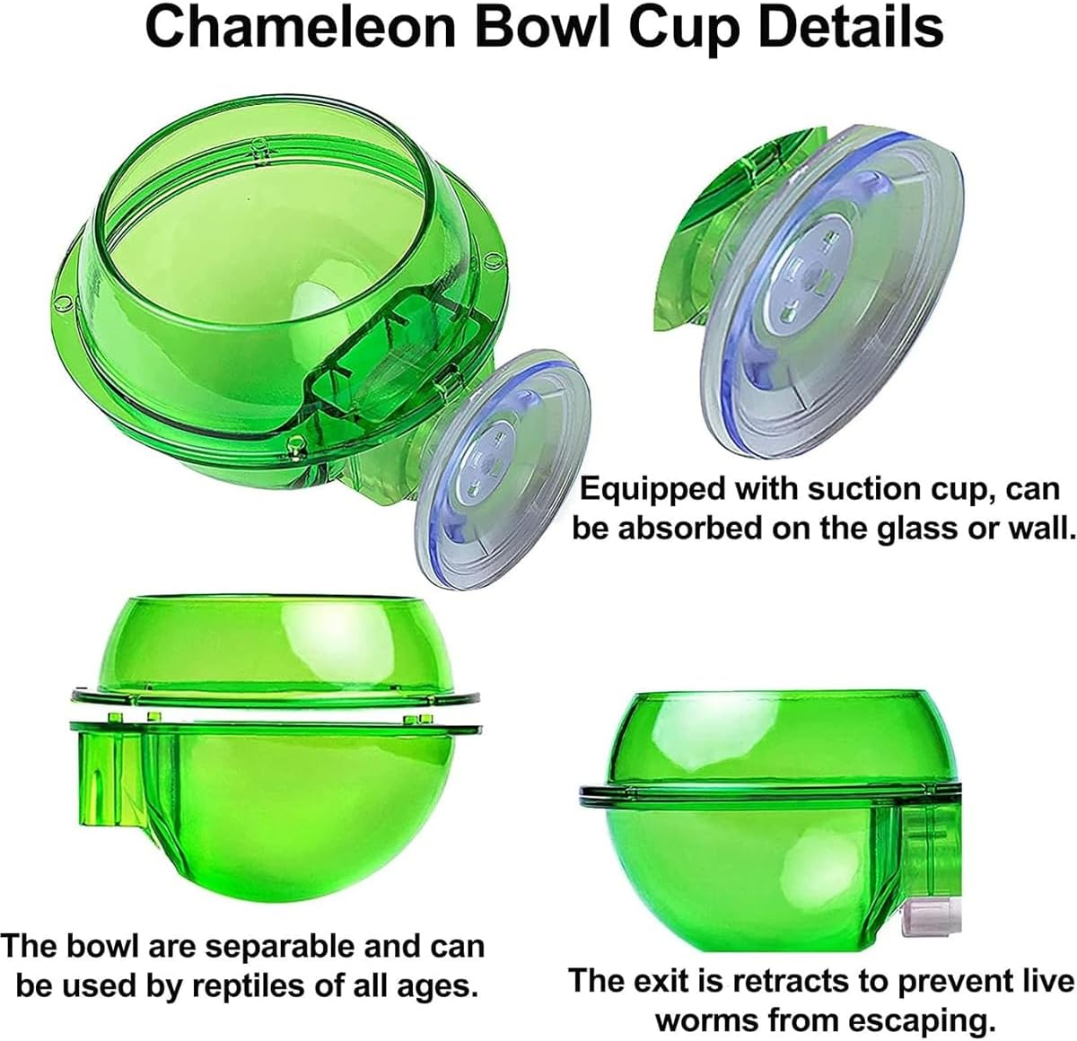 AIMALL 2 PCS Reptile Feeder Anti-Escape Suction Cup Chameleon Bowl Terrarium Food Water Feeding Dish, Double-Layer ABS Design, Easy Installation, Green 3.9 Inch Wall-Mount Bowl for Reptiles