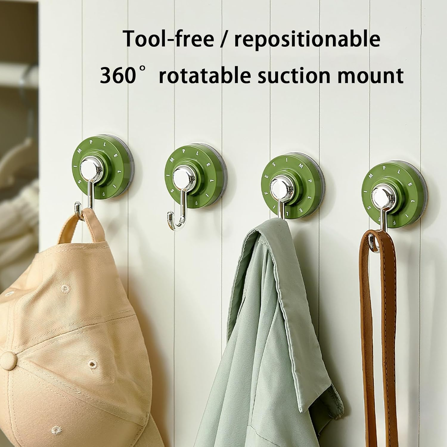 Aofly 3 Pcs Suction Cup Hooks, Key Holder Wall Mount, Door Hanger, Waterproof Wall Hooks for Shower Towel, Coat, Key, Hat, Reusable Vacuum Suction Hooks for Bathroom Kitchen (Brown) - Green image number 3