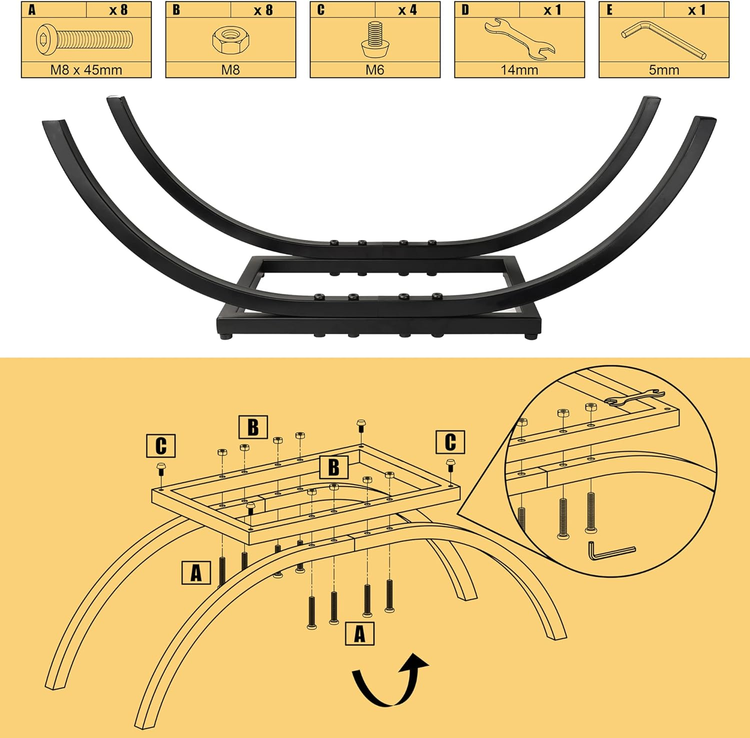 Curved Firewood Rack Firewood Holder: Heavy Duty Small Firewood Holder for Fireplace Indoor - Outdoor Log Rack Wood Holder 30-Inch