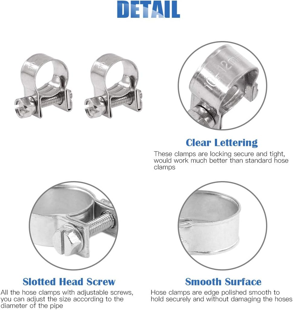 Glarks 12Pack 10-12Mm Stainless Steel Mini Fuel Injection Hose Clamps Adjustable Pipe Hose Clip Tube Clamps Set (13/32''-15/32'' Dia) image number 3