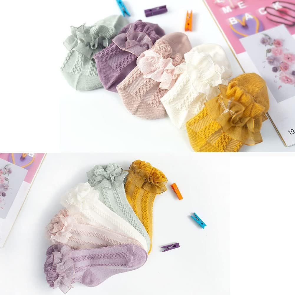 WATOCHE Baby Girls Socks Toddlers Ruffle Socks Girl'S Frilly Dress Socks Baby Anti-Slip Socks Cute Knee High Socks
