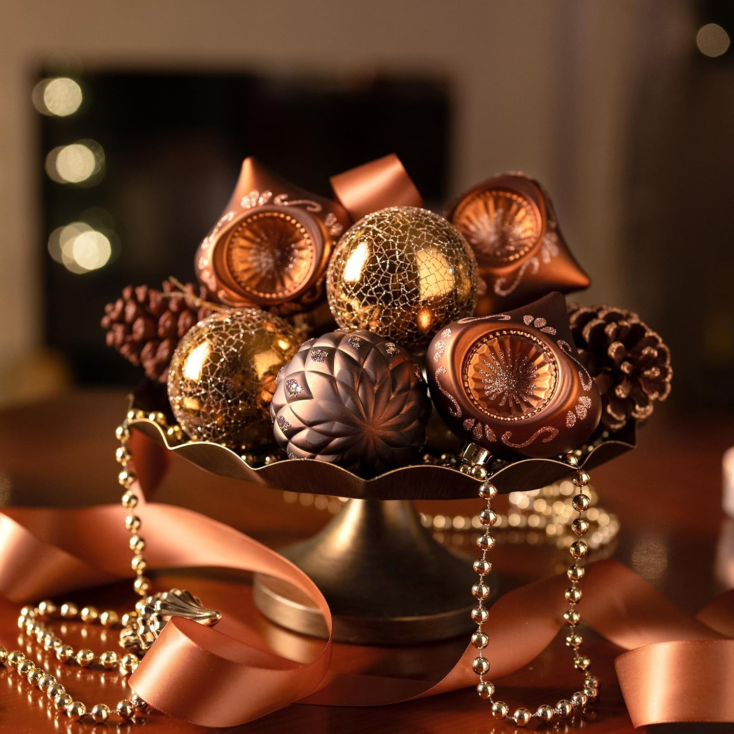 Valery Madelyn Christmas Ball Ornaments for Valentines Day, 9Ct Bronze Copper Brown and Gold Shatterproof Christmas Tree Decorations Set, 2.76 Inches Luxury Hanging Ornaments for Xmas Holiday Decor image number 6