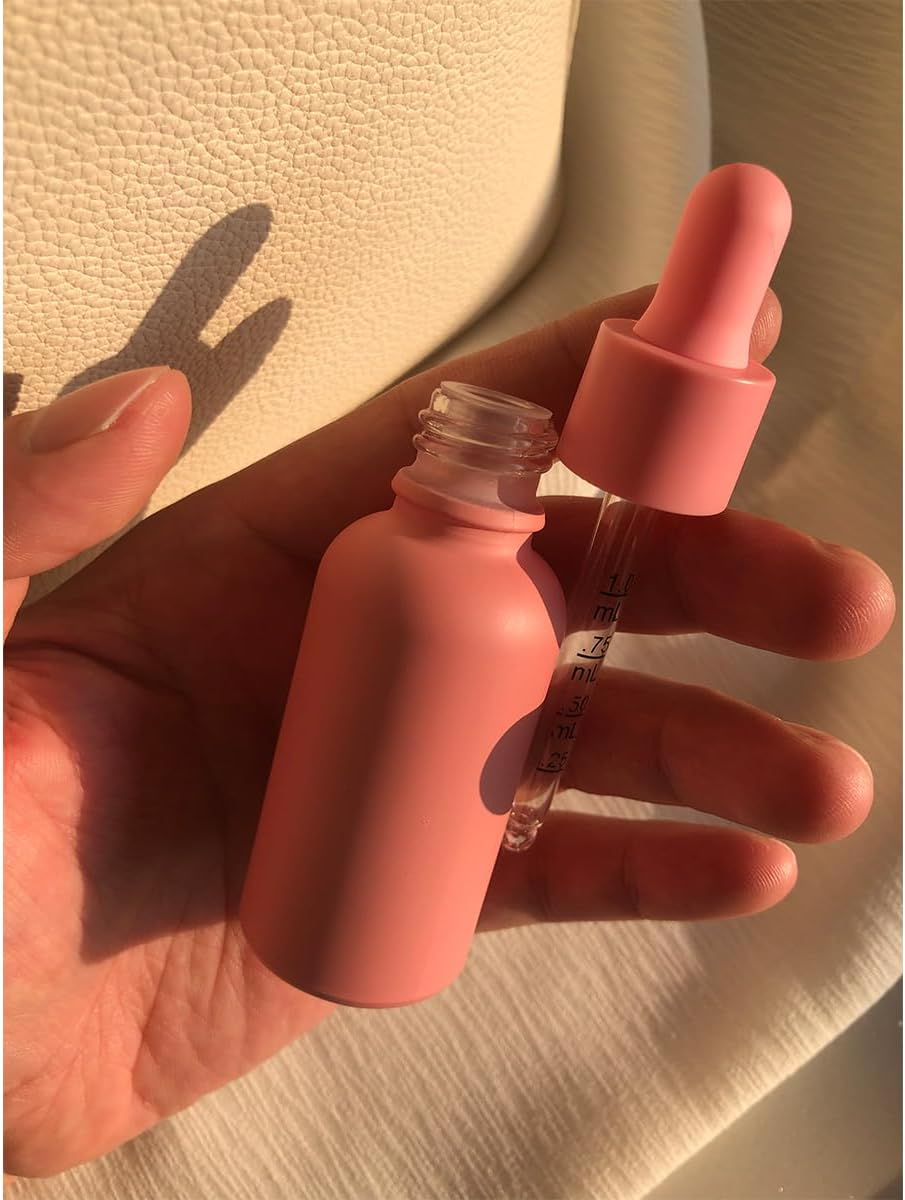 1Oz Pink Coated Glass Dropper Bottles (30ML) with Glass Eye Droppers - Pack of 6