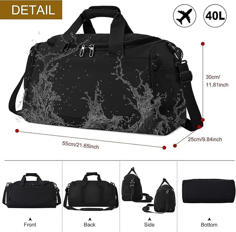 FALAZAR Sport Duffle Bag for Men Women 40L Waterproof Travel Duffel Bag with Shoes Compartment Lightweight Gym Bag with Wet Pocket Weekender Overnight Bags,Black