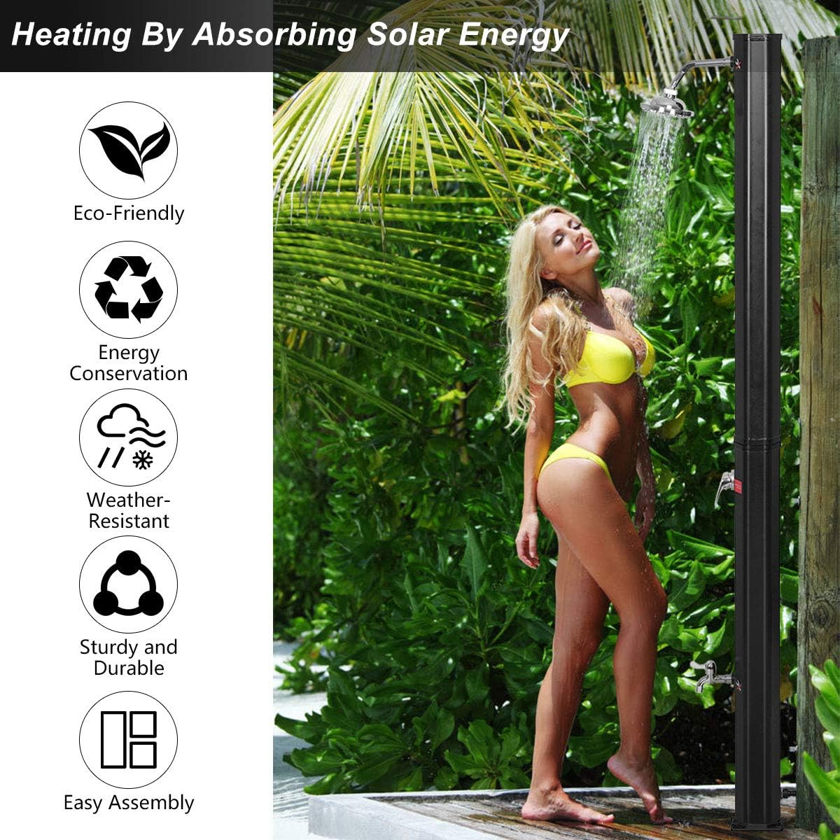 Giantex 7.2Ft 9.3 Gallon 2-Section Solar Heated Shower W/Shower Head Outdoor Backyard Poolside Beach Pool Spa for Easy Installation, Black image number 5