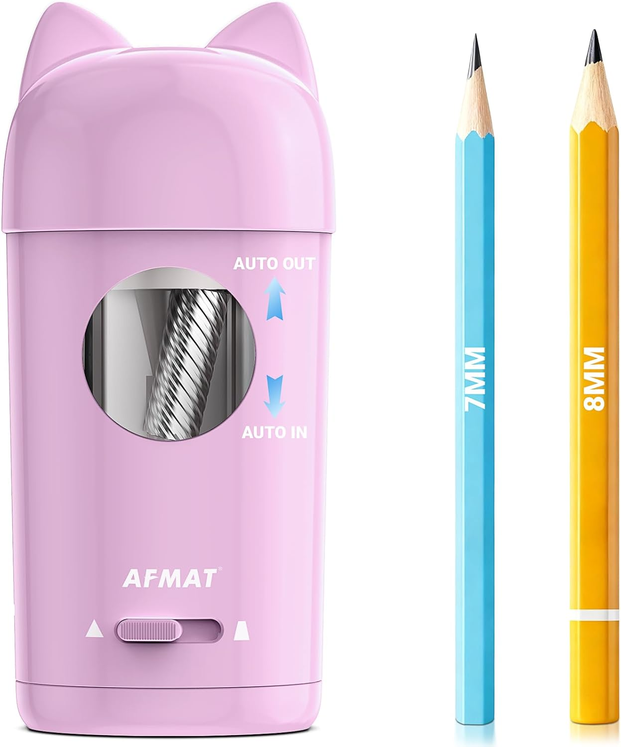 AFMAT Fully Automatic Electric Pencil Sharpener with Cat Ears, Electric Pencil Sharpener with Container for 7-8 Mm Pens (Thick & Thin) - USB Sharpener Children, Gift for School/Office, Green