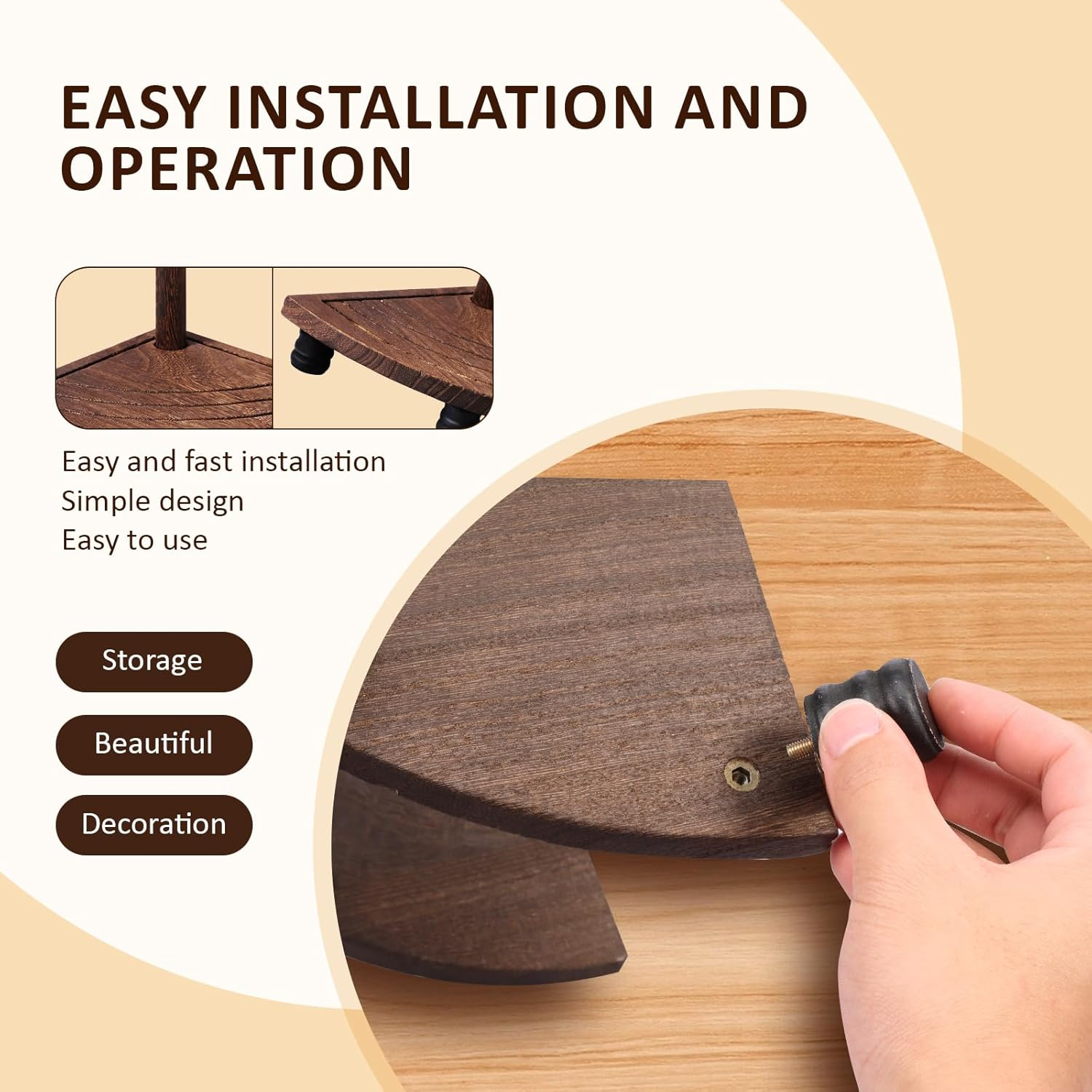 Fwqofvk 2 Tier Decorative Wood Riser, Rustic Corner Shelf, Countertop Bathroom Organizer, Farmhouse Riser, Corner Counter Shelf, Wood Tray for Kitchen Bathroom Dish Soap Tan image number 2