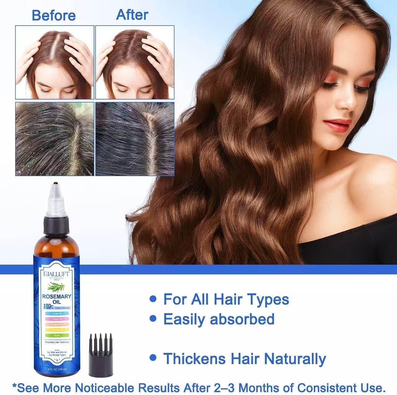 Rosemary Oil for Hair Growth: 4 Oz Hair Thickening and Strengthening with Castor Oil Jojoba & Biotin for All Types - Hair Serum for Women & Men Monthly Supply image number 4