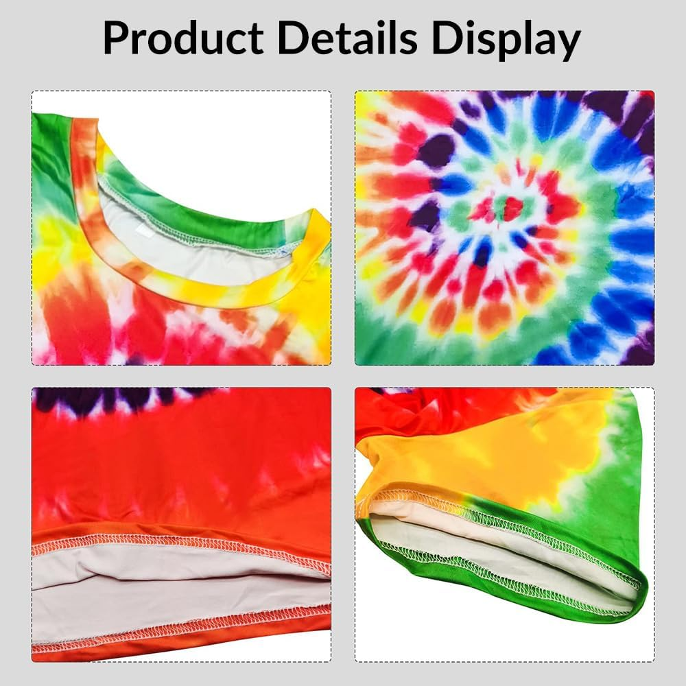 AUTOWT 4Pcs Hippie Costume for Men Women, 60S 70S Costume Accessories, Tie Dye Colorful T-Shirt Peace Sign Necklace Headband Sunglasses for Disco Outfit Cosplay Halloween Carnival Theme Party image number 4