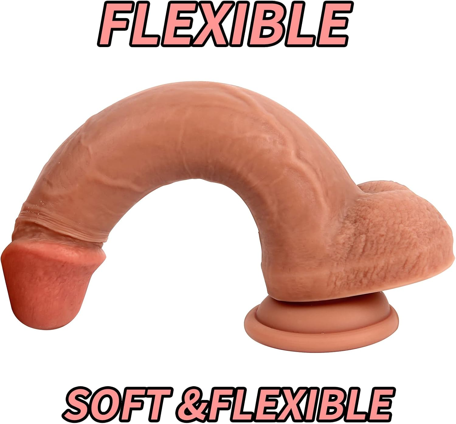 Anfei Hyper Realistic Dildo Dual Layer Liquid Silicone Bendable Penis with Suction Cup Dual-Layered Silicone Cock Slightly Bendable 8 Inch G Spot Dildo Penis Toy Premium Liquid Silicone Penis Dong with Suction Cup, Female Sex Toy Sex Dildos for Women image number 3
