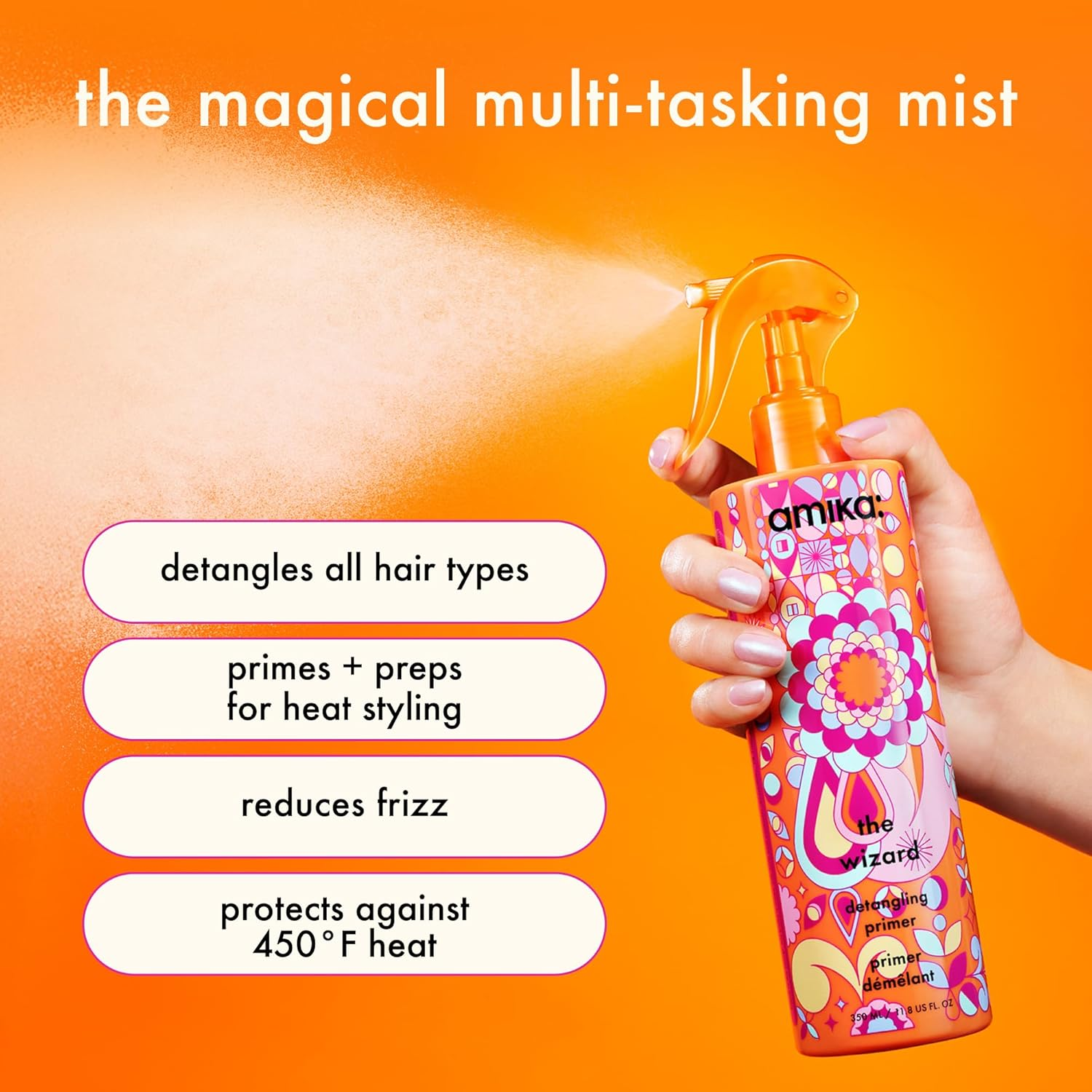 Amika the Wizard Detangling Primer &ndash; Multi-Tasking Hair Detangler & Heat Protectant for Soft, Manageable Hair &ndash; Anti-Frizz Hair Priming Spray with Avocado Oil + Sea Buckthorn &ndash; 150Ml image number 3