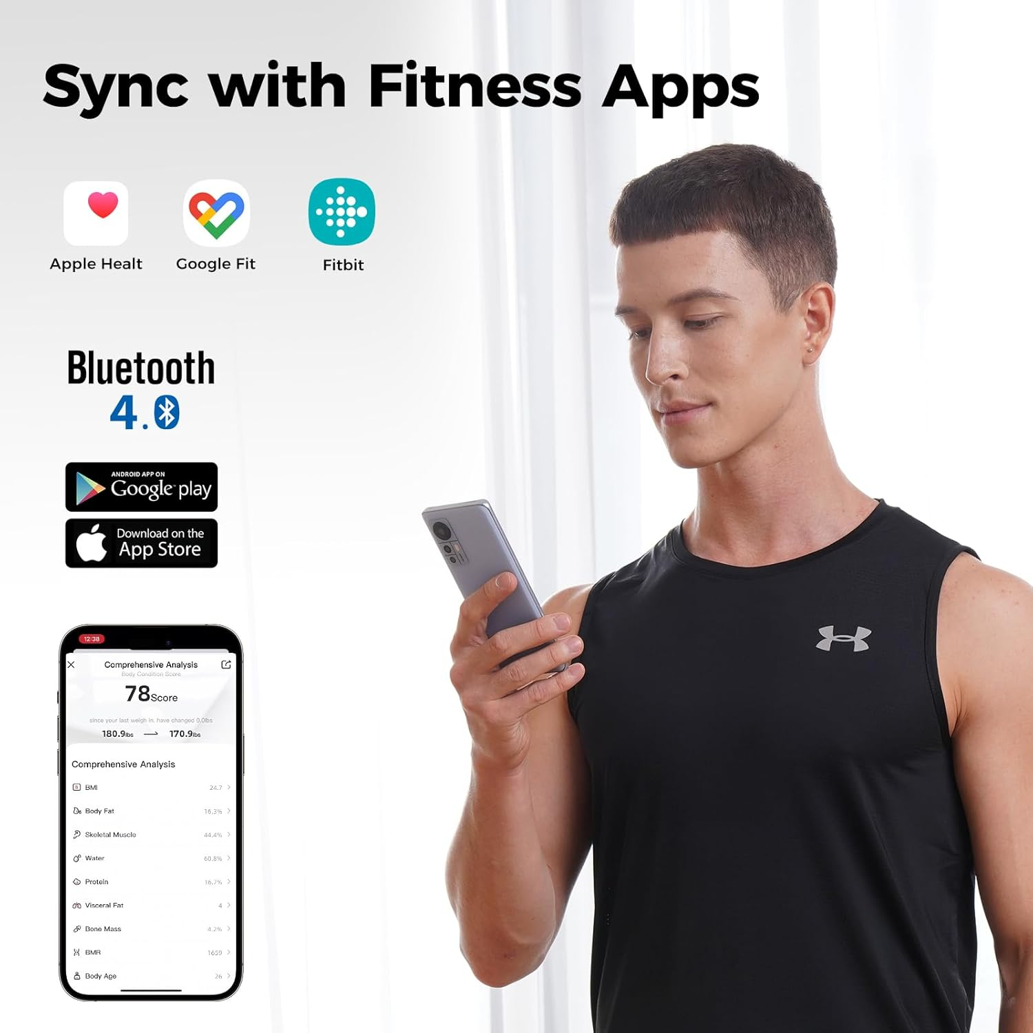 Yunmai Bluetooth 4.0 Smart Scale & Body Fat Monitor - 10 Precision Body Composition Measurements - Body Fat, BMI & More - 16 Users Recognized - Smartphone App for Healthy Weight Loss Tracking (Blue) image number 3