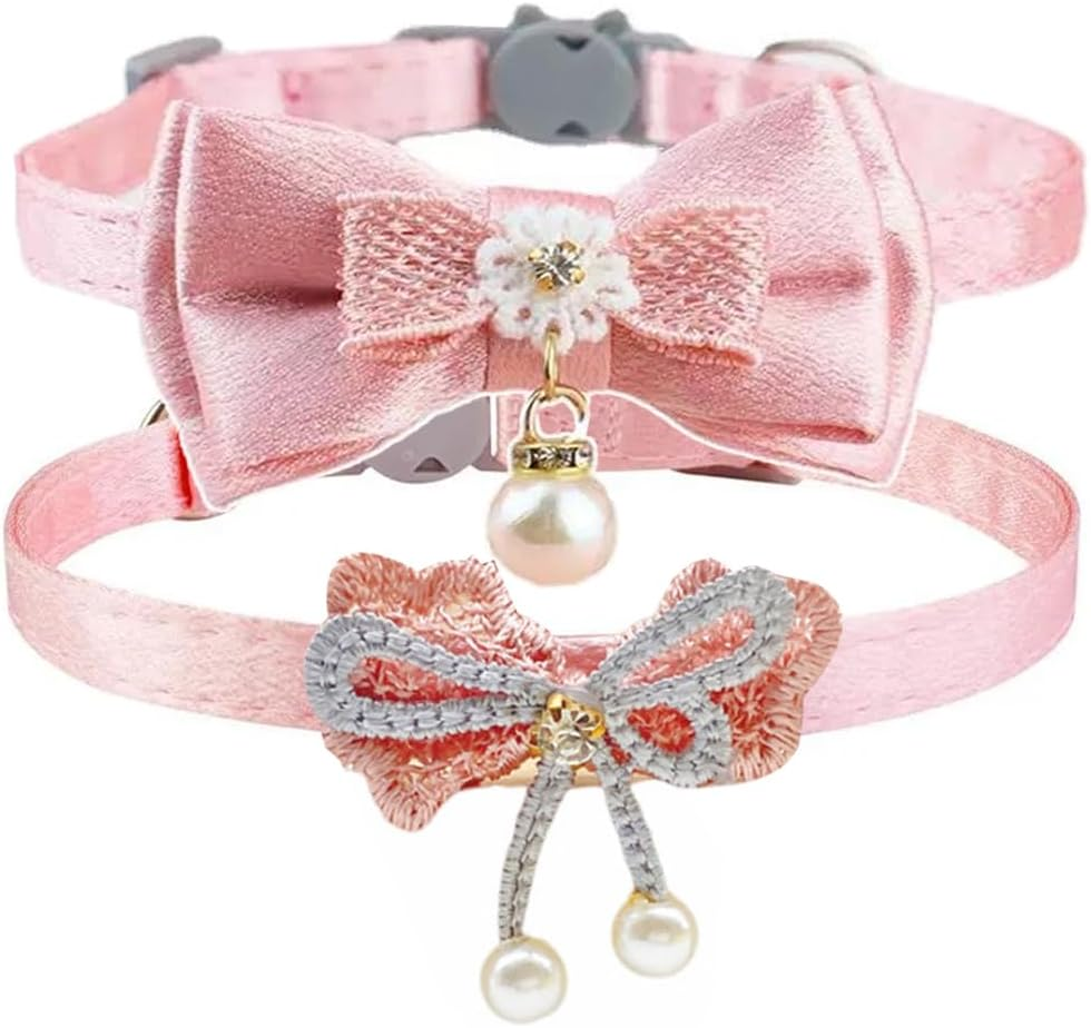 GXGM Pack of 2 Soft Collars Made of Natural Cotton Cord for Cats with Sensitive Skin, Lightweight Kitten Collar with Quick Release and Removable Bow image number 5
