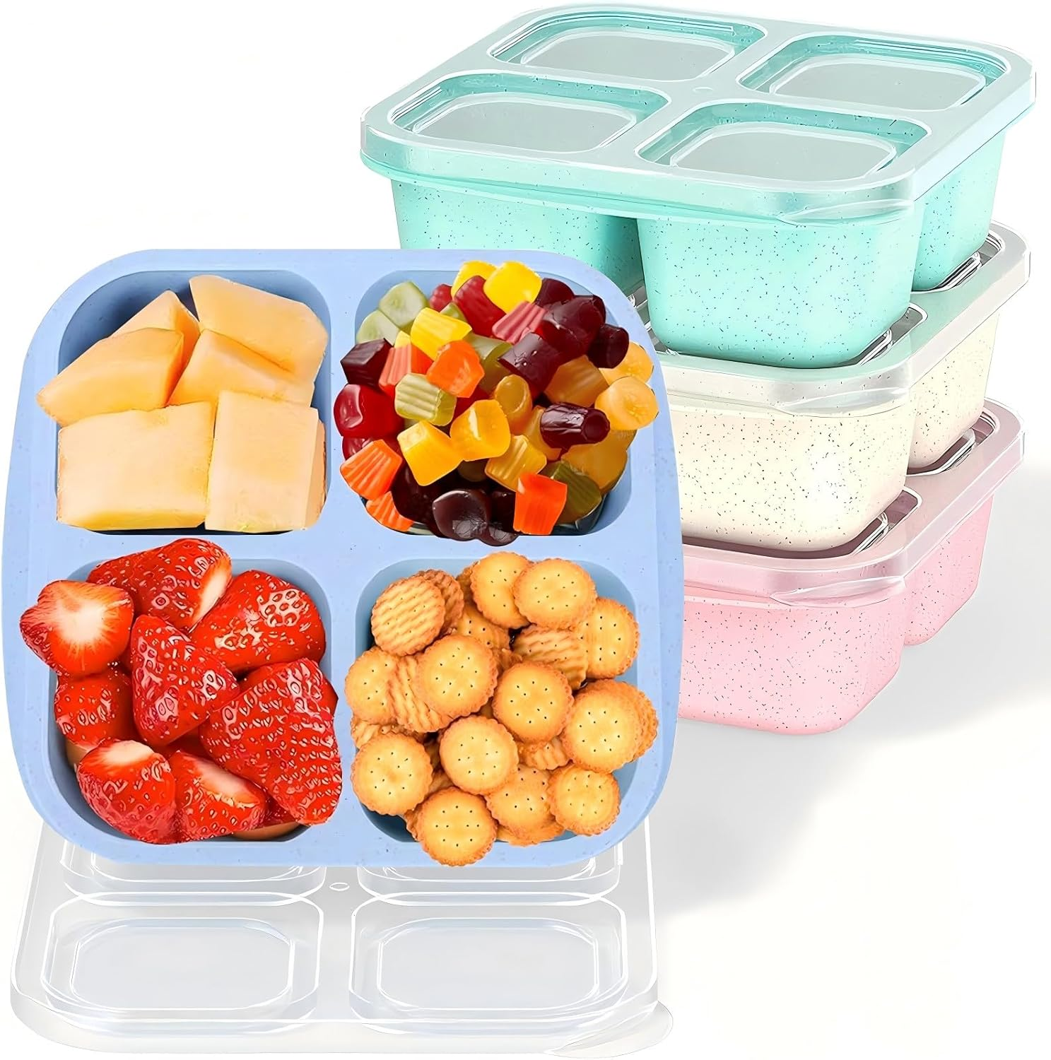 4 Pack Reusable Bento Snack Box, 4 Compartments Meal Prep Lunch Containers for Kids Adults, Containers with Transparent Lids for School, Work and Travel image number 6
